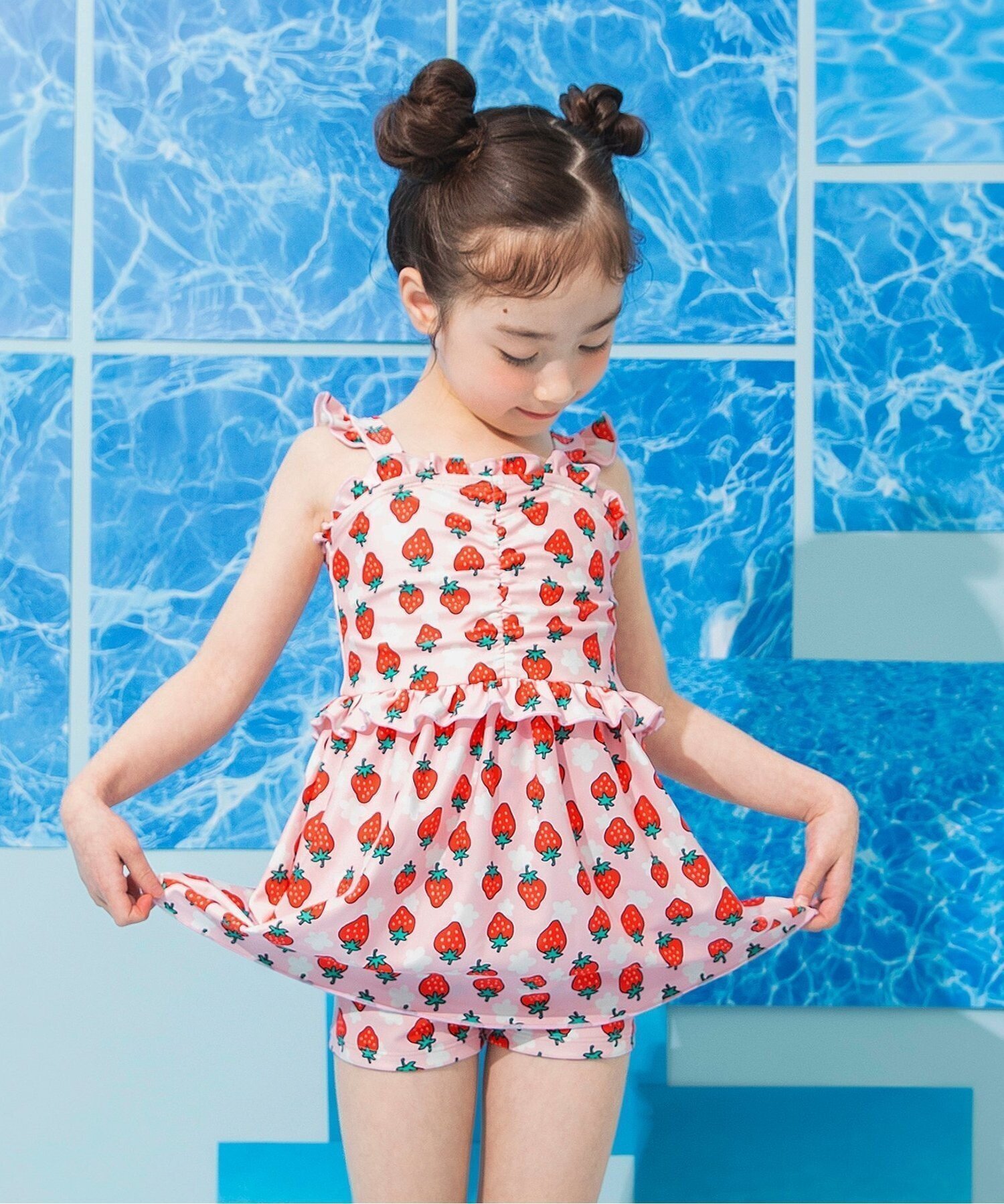 【エフオー オンラインストア/F.O.Online Store / KIDS】の【UVカット】総柄メロウフリルワンピース水着 インテリア・キッズ・メンズ・レディースファッション・服の通販 founy(ファウニー) 　ファッション　Fashion　キッズファッション　Fashion for Kids　ガーリー　Girly, Feminine Style　夏　Summer　水着　Swimsuit, Swimwear　ピンク|ID: prp329100004989869 ipo3291000000037376237