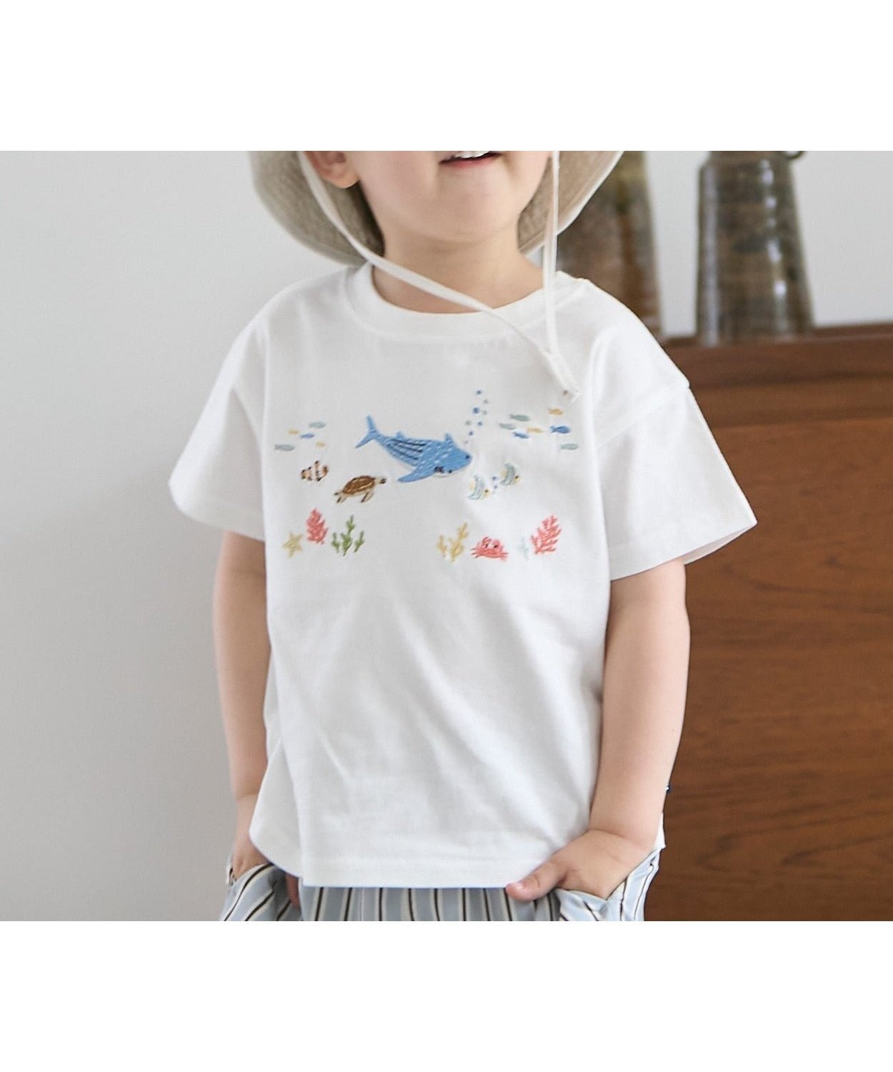 【ナルミヤ オンライン/NARUMIYA ONELINE / KIDS】の【接触冷感】海の生き物刺しゅうTシャツ インテリア・キッズ・メンズ・レディースファッション・服の通販 founy(ファウニー) 　ファッション　Fashion　キッズファッション　Fashion for Kids　オフ ホワイト|ID: prp329100004989901 ipo3291000000037376392