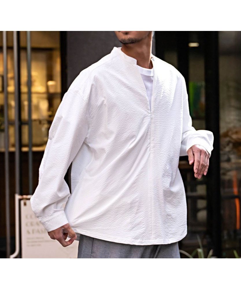 【シルバーバレット/SILVER BULLET / MEN】のCavariA スキッパースタンドカラーオーバー長袖シャツ インテリア・キッズ・メンズ・レディースファッション・服の通販 founy(ファウニー) 　ファッション　Fashion　メンズファッション　Fashion for Men　インナー　Innerwear　ジップ　Zip, Zipper　スタンド　Stand Collar, Upright Stand　トレンド　Trend, Trending Now　長袖　Long Sleeve, Full Sleeve　フロント　Front, Front Design　リラックス　Relax, Relaxed Fit　WHT|ID: prp329100004989948 ipo3291000000037376644