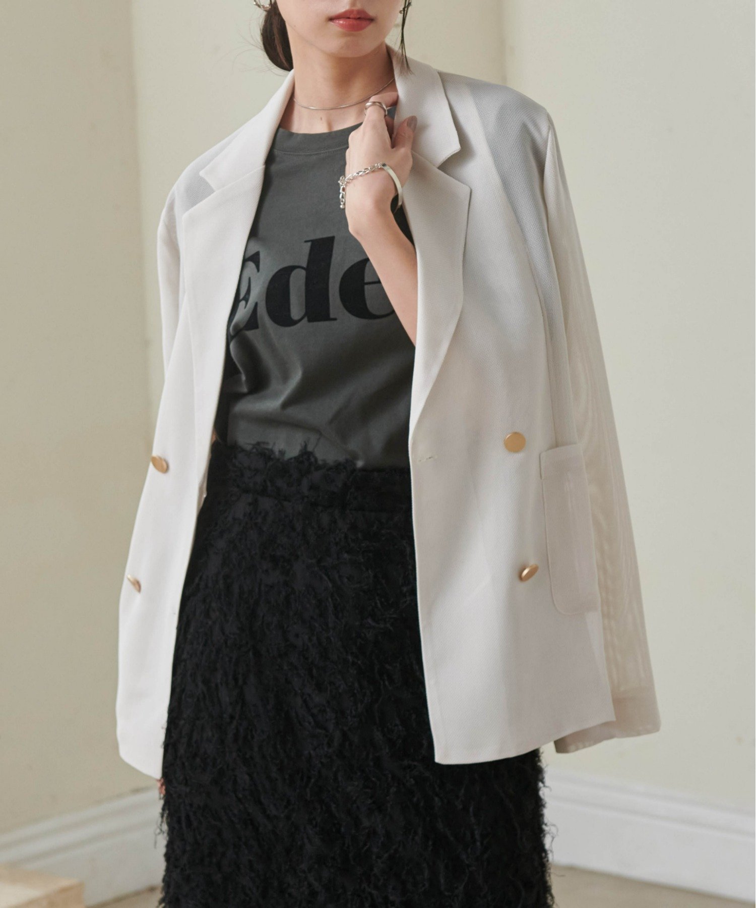 【ラナン/Ranan】のRanan/メッシュダブルジャケット インテリア・キッズ・メンズ・レディースファッション・服の通販 founy(ファウニー) 　ファッション　Fashion　レディースファッション　Fashion for Women　アウター　Coat / Outerwear Collection　レディースジャケット・軽アウター　Jackets　ジャケット　Jacket, Outerwear　ダブル　Double, Double-Breasted　デニム　Denim, Jeans Material　ポケット　Pocket, Pocket Detail　メッシュ　Mesh, Net Fabric　エレガント 上品　Elegant　夏　Summer　春　Spring　S/S・春夏　SS, Spring/Summer, Warm Season　ライトグレージュ|ID: prp329100004990018 ipo3291000000037376993