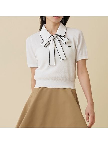 【スナイデル/SNIDEL】のLACOSTE/ボウタイポロニットプルオーバー 大人の最旬トレンドファッション＆コーディネート founy(ファウニー) 　ファッション　Fashion　レディースファッション　Fashion for Women　トップス・カットソー　Cut & Sew Tops　ニット　Knit Tops & Sweaters　カジュアルプルオーバー・ニットトップス　Pullovers & Knit Tops / Casual Pullovers　イエロー　Yellow　コンパクト　Compact, Small Size　鹿の子　Piqué, Kanoko Fabric　シンプル　Simple, Minimal　ストレート　Straight, Straight Cut　スマート　Smart, Elegant　デニム　Denim, Jeans Material　バランス　Balance, Style Balance　ボトム　Bottoms, Lower Wear　ボーダー　Border, Stripe　リボン　Ribbon, Bow　おすすめ　Recommended / Our Picks　エレガント 上品　Elegant　 other-1|ID: prp329100004990036 ipo3291000000037377103