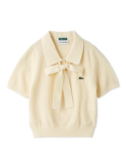 【スナイデル/SNIDEL】のLACOSTE/ボウタイポロニットプルオーバー インテリア・キッズ・メンズ・レディースファッション・服の通販 founy(ファウニー) 　ファッション　Fashion　レディースファッション　Fashion for Women　トップス・カットソー　Cut & Sew Tops　ニット　Knit Tops & Sweaters　カジュアルプルオーバー・ニットトップス　Pullovers & Knit Tops / Casual Pullovers　イエロー　Yellow　コンパクト　Compact, Small Size　鹿の子　Piqué, Kanoko Fabric　シンプル　Simple, Minimal　ストレート　Straight, Straight Cut　スマート　Smart, Elegant　デニム　Denim, Jeans Material　バランス　Balance, Style Balance　ボトム　Bottoms, Lower Wear　ボーダー　Border, Stripe　リボン　Ribbon, Bow　おすすめ　Recommended / Our Picks　エレガント 上品　Elegant　YEL[032]|ID: prp329100004990036 ipo3291000000037377105