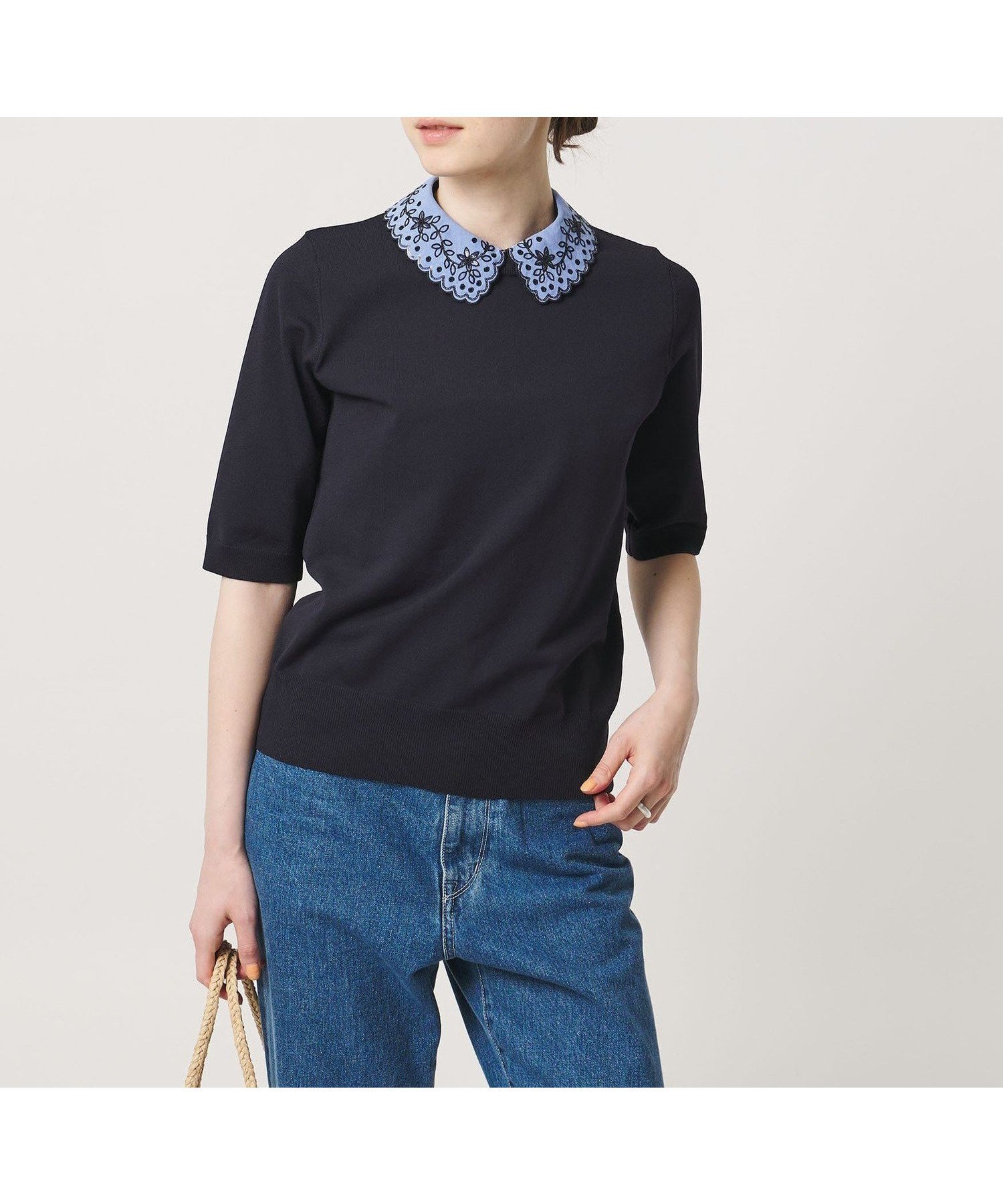 【ユナイテッドアローズ/UNITED ARROWS】のレディー フラワー ビジュー ニット インテリア・キッズ・メンズ・レディースファッション・服の通販 founy(ファウニー) 　ファッション　Fashion　レディースファッション　Fashion for Women　トップス・カットソー　Cut & Sew Tops　ニット　Knit Tops & Sweaters　シンプル　Simple, Minimal　スパンコール　Sequins, Sequin Embellishment　ビジュー　Bijou, Jewel-like Accent　フェミニン　Feminine, Girly　フラワー　Flower, Floral　NAVY|ID: prp329100004990037 ipo3291000000037377118