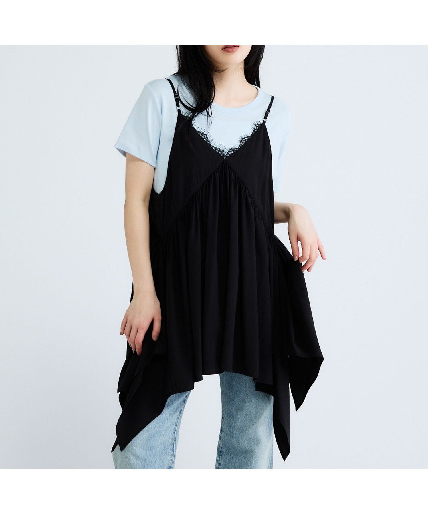 【ジーナシス/JEANASiS】の2WAYイレヘムキャミチュニック インテリア・キッズ・メンズ・レディースファッション・服の通販 founy(ファウニー) 　ファッション　Fashion　レディースファッション　Fashion for Women　トップス・カットソー　Cut & Sew Tops　キャミソール&ノースリーブ　Camisoles & Sleeveless Tops　おすすめ　Recommended / Our Picks　インナー　Innerwear　ショート　Short, Short Length　トレンド　Trend, Trending Now　フリル　Frill, Ruffle　ベーシック　Basic, Essential　ボトム　Bottoms, Lower Wear　リボン　Ribbon, Bow　レース　Lace, Lace Fabric　ワイド　Wide, Wide Fit　ブラック|ID: prp329100004990040 ipo3291000000037377136