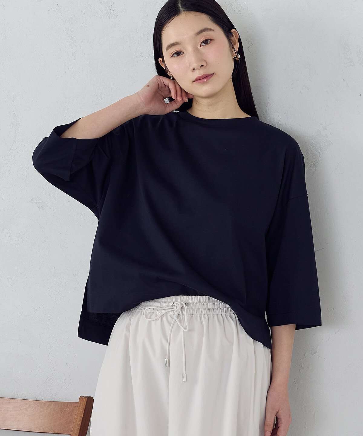 【コムサイズム/COMME CA ISM】の【接触冷感】7分袖 カットソー インテリア・キッズ・メンズ・レディースファッション・服の通販 founy(ファウニー) 　ファッション　Fashion　レディースファッション　Fashion for Women　トップス・カットソー　Cut & Sew Tops　カットソー・ベーシックTシャツ　Cut-and-Sewn Tops / Stretch Tees & Basics　春　Spring　カットソー　Cut and Sewn Top　シンプル　Simple, Minimal　S/S・春夏　SS, Spring/Summer, Warm Season　夏　Summer　エレガント 上品　Elegant　ネイビー|ID: prp329100004990044 ipo3291000000037377155