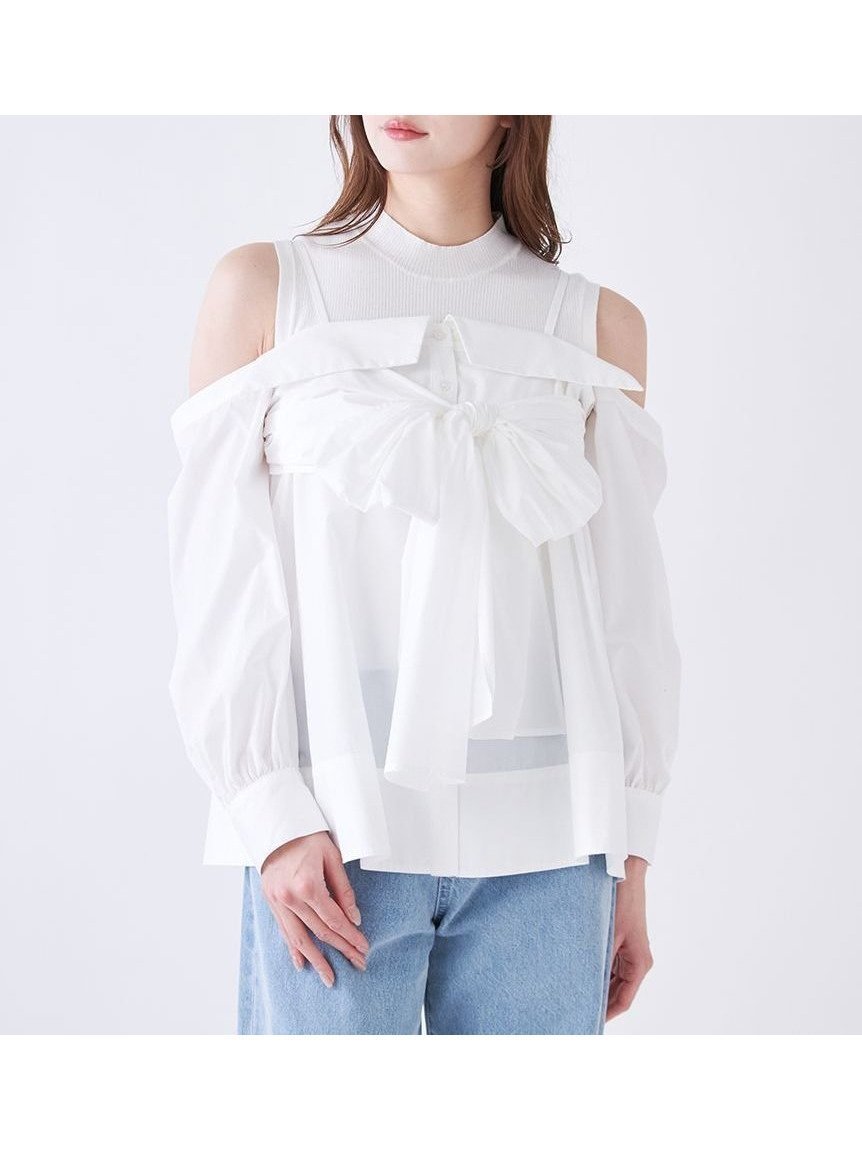 【スナイデル/SNIDEL】のデザインシャツレイヤードニットトップス インテリア・キッズ・メンズ・レディースファッション・服の通販 founy(ファウニー) 　ファッション　Fashion　レディースファッション　Fashion for Women　トップス・カットソー　Cut & Sew Tops　ニット　Knit Tops & Sweaters　シャツ・ブラウス・オフィスカジュアル　Elegant Blouses & Button-Ups　インナー　Innerwear　ウェーブ　Wavy Pattern　ギャザー　Gathered, Ruffled　コンパクト　Compact, Small Size　ストレート　Straight, Straight Cut　スマート　Smart, Elegant　チュニック　Tunic, Long Top　フロント　Front, Front Design　無地　Plain, Solid Color　リボン　Ribbon, Bow　おすすめ　Recommended / Our Picks　WHT[001]|ID: prp329100004990052 ipo3291000000037377188