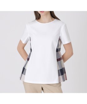 【ブルーレーベル クレストブリッジ/BLUE LABEL CRESTBRIDGE】の【接触冷感】シルケットスムースサイドチェックTシャツ 大人の最旬トレンドファッション＆コーディネート founy(ファウニー) ファッション Fashion レディースファッション Fashion for Women トップス・カットソー Cut & Sew Tops シャツ・ブラウス・オフィスカジュアル Elegant Blouses & Button-Ups ロングTシャツ・Tシャツ Longline T-Shirts & Tees シンプル Simple, Minimal ストレート Straight, Straight Cut チェック Check, Plaid, Tartan デニム Denim, Jeans Material ロング Long, Long-Length ワイド Wide, Wide Fit |ID:prp329100004990068