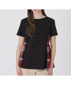 【ブルーレーベル クレストブリッジ/BLUE LABEL CRESTBRIDGE】の【接触冷感】シルケットスムースサイドチェックTシャツ 大人の最旬トレンドファッション＆コーディネート founy(ファウニー) ファッション Fashion レディースファッション Fashion for Women トップス・カットソー Cut & Sew Tops シャツ・ブラウス・オフィスカジュアル Elegant Blouses & Button-Ups ロングTシャツ・Tシャツ Longline T-Shirts & Tees シンプル Simple, Minimal ストレート Straight, Straight Cut チェック Check, Plaid, Tartan デニム Denim, Jeans Material ロング Long, Long-Length ワイド Wide, Wide Fit thumbnail ブラック|ID: prp329100004990068 ipo3291000000037377284