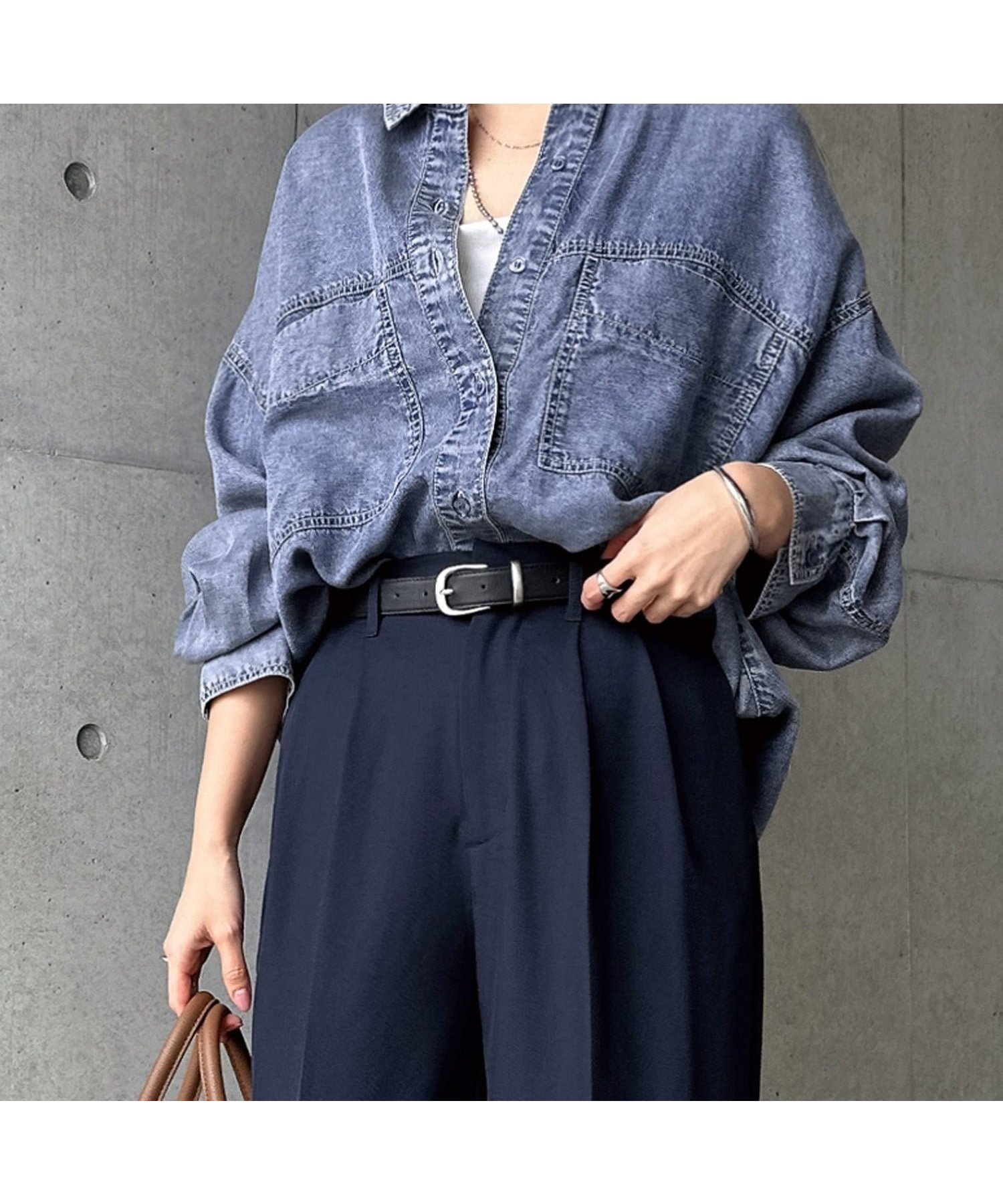 【アンドミー/andme】のテンセル デニム シャツ インテリア・キッズ・メンズ・レディースファッション・服の通販 founy(ファウニー) 　ファッション　Fashion　レディースファッション　Fashion for Women　トップス・カットソー　Cut & Sew Tops　シャツ・ブラウス・オフィスカジュアル　Elegant Blouses & Button-Ups　セットアップ　Set-Up, Coordinated Outfit　デニム　Denim, Jeans Material　長袖　Long Sleeve, Full Sleeve　ブラウジング　Blouson Silhouette, Cinched Waist　ポケット　Pocket, Pocket Detail　ケミカルブルー|ID: prp329100004990086 ipo3291000000037377396