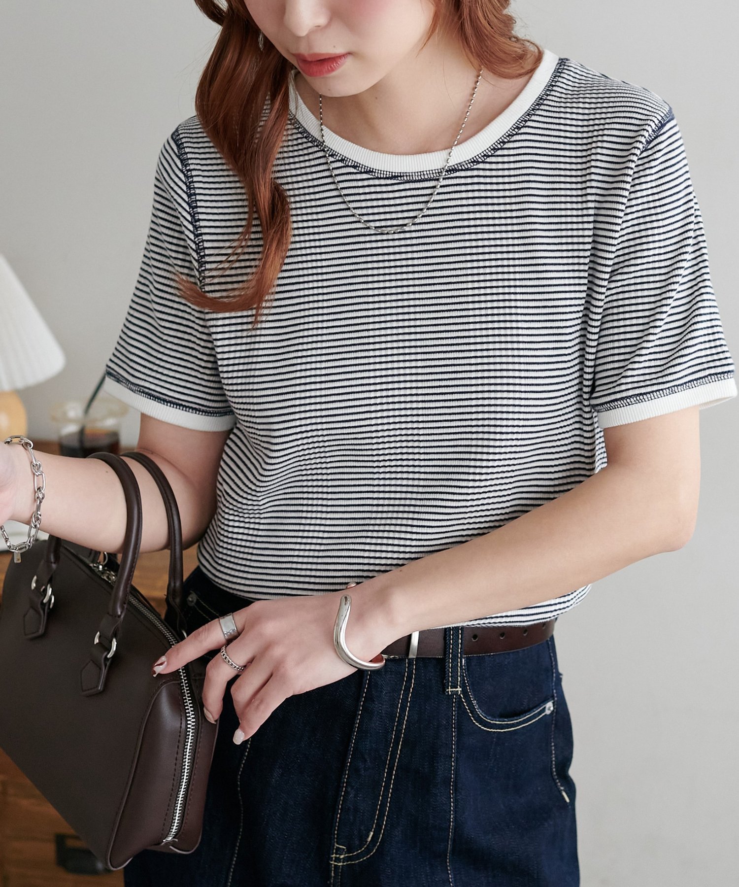 【ディスコート/Discoat】のリンガーボーダー5分袖 インテリア・キッズ・メンズ・レディースファッション・服の通販 founy(ファウニー) 　ファッション　Fashion　レディースファッション　Fashion for Women　トップス・カットソー　Cut & Sew Tops　アクセサリー　Fashion Accessories　インナー　Innerwear　コンパクト　Compact, Small Size　シルバー　Silver, Metallic Silver　ジャケット　Jacket, Outerwear　とろみ　Fluid, Flowy Fabric　ダウン　Down, Puffer　デニム　Denim, Jeans Material　フィット　Fit, Slim Fit　フェミニン　Feminine, Girly　フレア　Flare, Flared　ボーダー　Border, Stripe　ワイド　Wide, Wide Fit　おすすめ　Recommended / Our Picks　オフホワイト|ID: prp329100004990102 ipo3291000000037377493