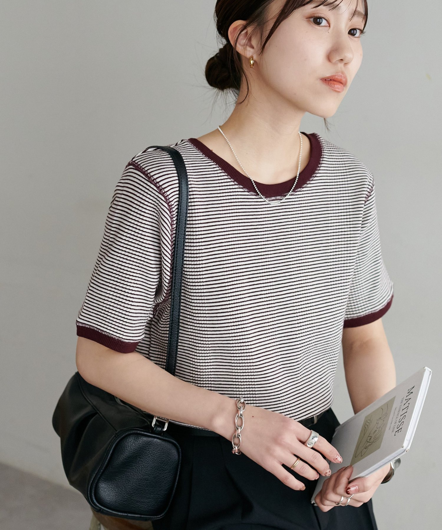 【ディスコート/Discoat】のリンガーボーダー5分袖 インテリア・キッズ・メンズ・レディースファッション・服の通販 founy(ファウニー) 　ファッション　Fashion　レディースファッション　Fashion for Women　トップス・カットソー　Cut & Sew Tops　アクセサリー　Fashion Accessories　インナー　Innerwear　コンパクト　Compact, Small Size　シルバー　Silver, Metallic Silver　ジャケット　Jacket, Outerwear　とろみ　Fluid, Flowy Fabric　ダウン　Down, Puffer　デニム　Denim, Jeans Material　フィット　Fit, Slim Fit　フェミニン　Feminine, Girly　フレア　Flare, Flared　ボーダー　Border, Stripe　ワイド　Wide, Wide Fit　おすすめ　Recommended / Our Picks　ボルドー|ID: prp329100004990102 ipo3291000000037377494