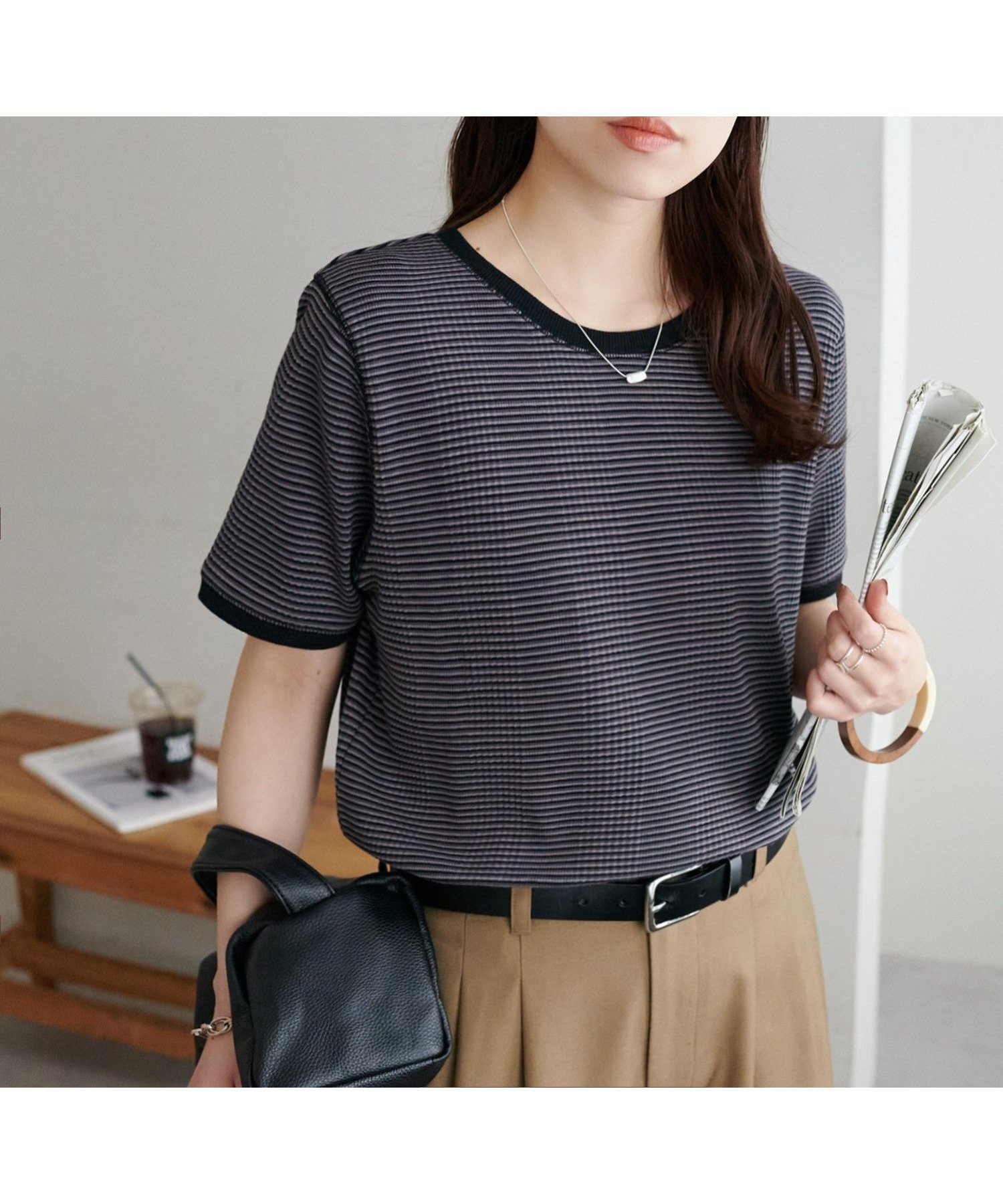 【ディスコート/Discoat】のリンガーボーダー5分袖 インテリア・キッズ・メンズ・レディースファッション・服の通販 founy(ファウニー) 　ファッション　Fashion　レディースファッション　Fashion for Women　トップス・カットソー　Cut & Sew Tops　アクセサリー　Fashion Accessories　インナー　Innerwear　コンパクト　Compact, Small Size　シルバー　Silver, Metallic Silver　ジャケット　Jacket, Outerwear　とろみ　Fluid, Flowy Fabric　ダウン　Down, Puffer　デニム　Denim, Jeans Material　フィット　Fit, Slim Fit　フェミニン　Feminine, Girly　フレア　Flare, Flared　ボーダー　Border, Stripe　ワイド　Wide, Wide Fit　おすすめ　Recommended / Our Picks　ブラック|ID: prp329100004990102 ipo3291000000037377496