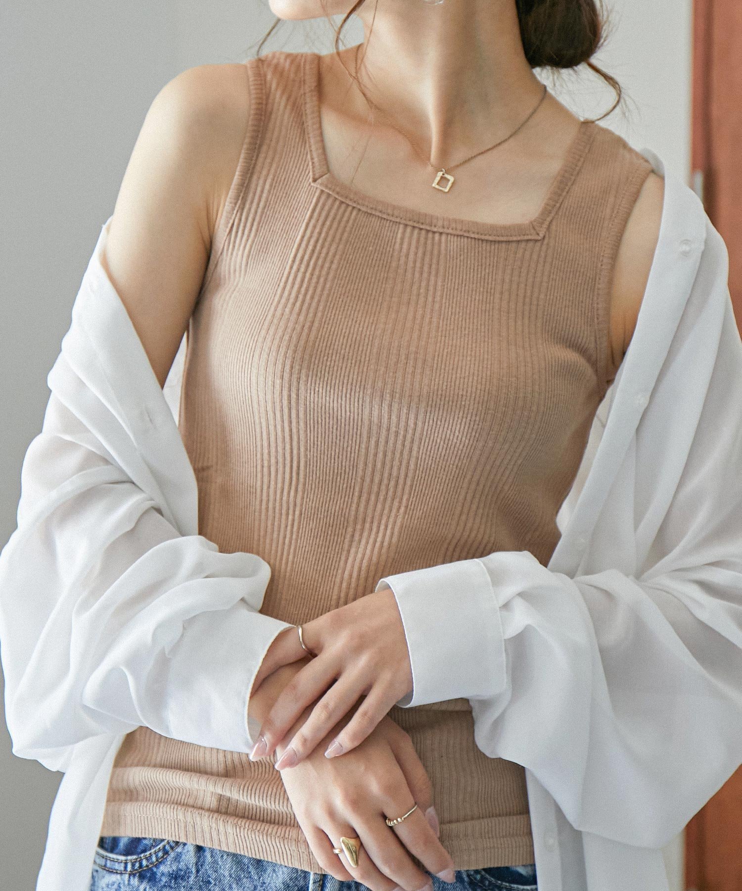 【ビーフラット/bflat】のスクエアネックコットンリブタンクトップ インテリア・キッズ・メンズ・レディースファッション・服の通販 founy(ファウニー) 　ファッション　Fashion　レディースファッション　Fashion for Women　ジャケット　Jacket, Outerwear　ストレッチ　Stretch, Stretchy Fabric　デコルテ　Décolleté, Neckline　フィット　Fit, Slim Fit　プチプライス・低価格　Affordable / Budget Price　モカ|ID: prp329100004990130 ipo3291000000037377637