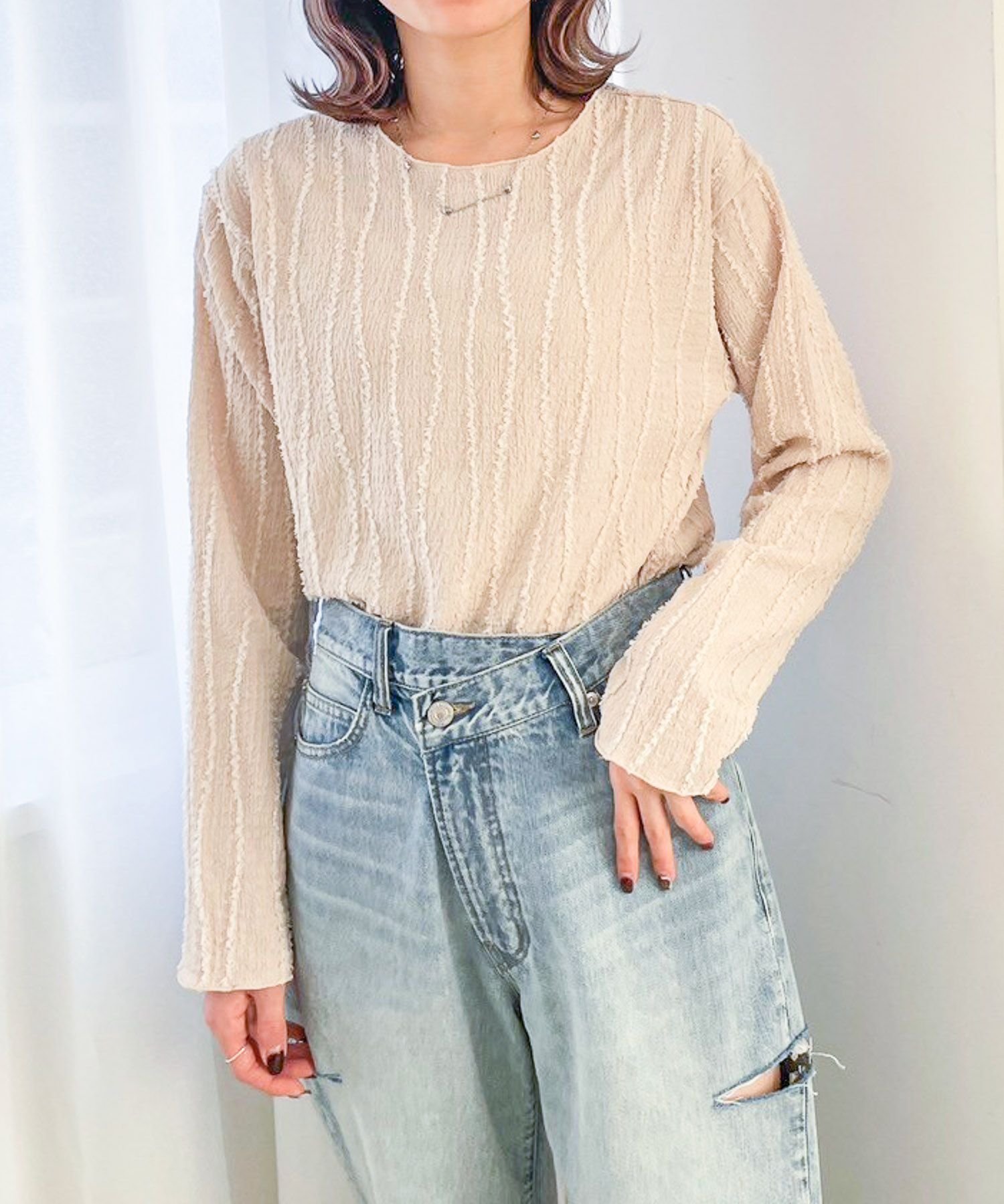 【ローリーズファーム/LOWRYS FARM】のジャガードフリンジLS インテリア・キッズ・メンズ・レディースファッション・服の通販 founy(ファウニー) 　ファッション　Fashion　レディースファッション　Fashion for Women　おすすめ　Recommended / Our Picks　インナー　Innerwear　カットソー　Cut and Sewn Top　デニム　Denim, Jeans Material　トレンド　Trend, Trending Now　ブラウン52|ID: prp329100004990168 ipo3291000000037377912