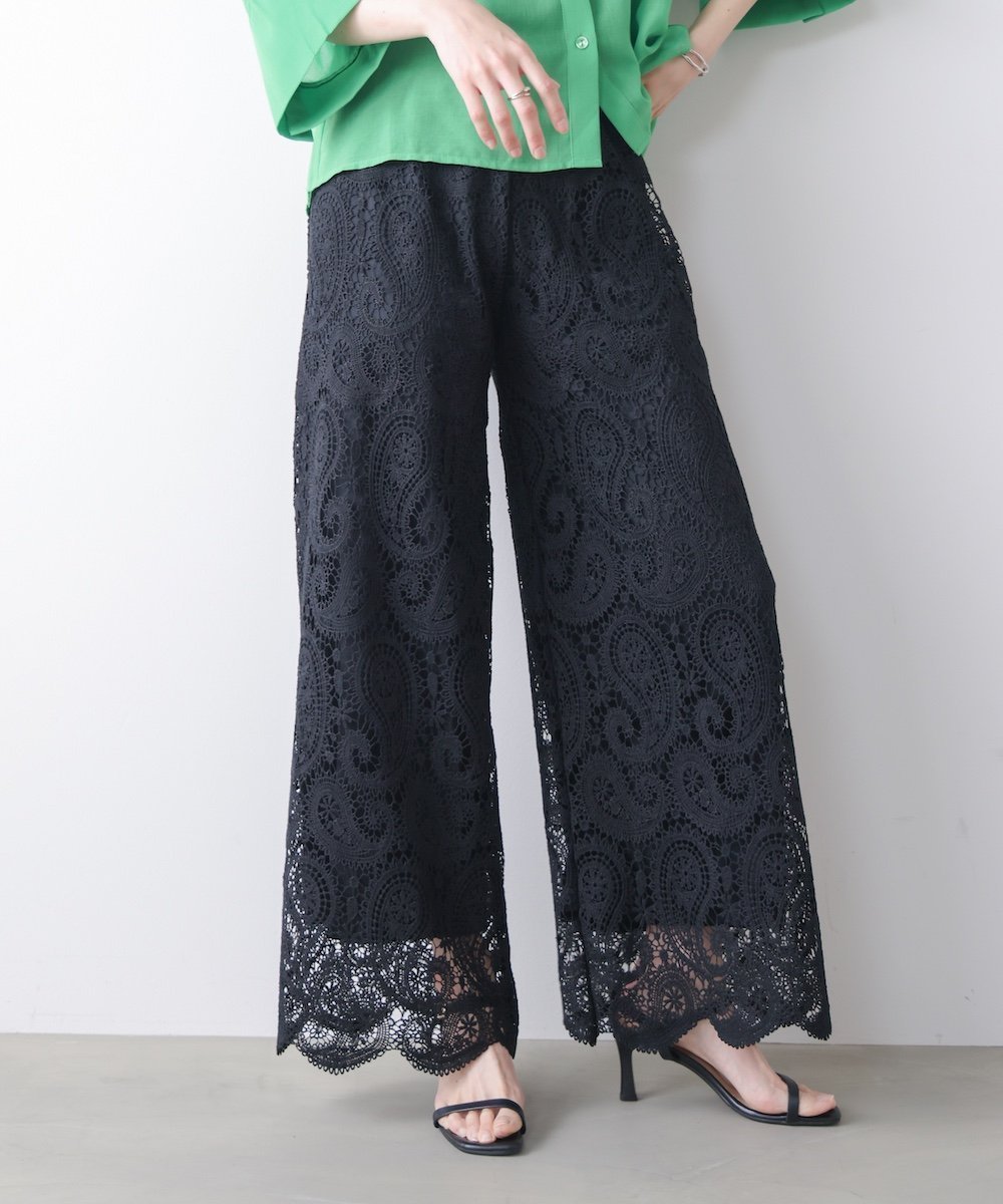 【バブ ブージュルード/Bab Bou Jeloud】のペイズリーレースパンツ インテリア・キッズ・メンズ・レディースファッション・服の通販 founy(ファウニー) 　ファッション　Fashion　レディースファッション　Fashion for Women　パンツ　Pants & Trousers　シンプル　Simple, Minimal　ペイズリー　Paisley, Ethnic Pattern　リラックス　Relax, Relaxed Fit　レース　Lace, Lace Fabric　エレガント 上品　Elegant　再入荷　Restock / Back in Stock　BLACK|ID: prp329100004990189 ipo3291000000037378040