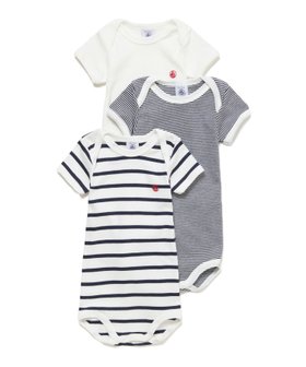 【プチバトー/PETIT BATEAU / KIDS】の半袖ボディ3枚組 大人の最旬トレンドファッション＆コーディネート founy(ファウニー) ファッション Fashion キッズファッション Fashion for Kids おすすめ Recommended / Our Picks アンダー Underwear Essentials ギフト プレゼント Gift / Present ベーシック Basic, Essential ボーダー Border, Stripe 半袖 Short Sleeve, Half Sleeve 無地 Plain, Solid Color |ID:prp329100004990334