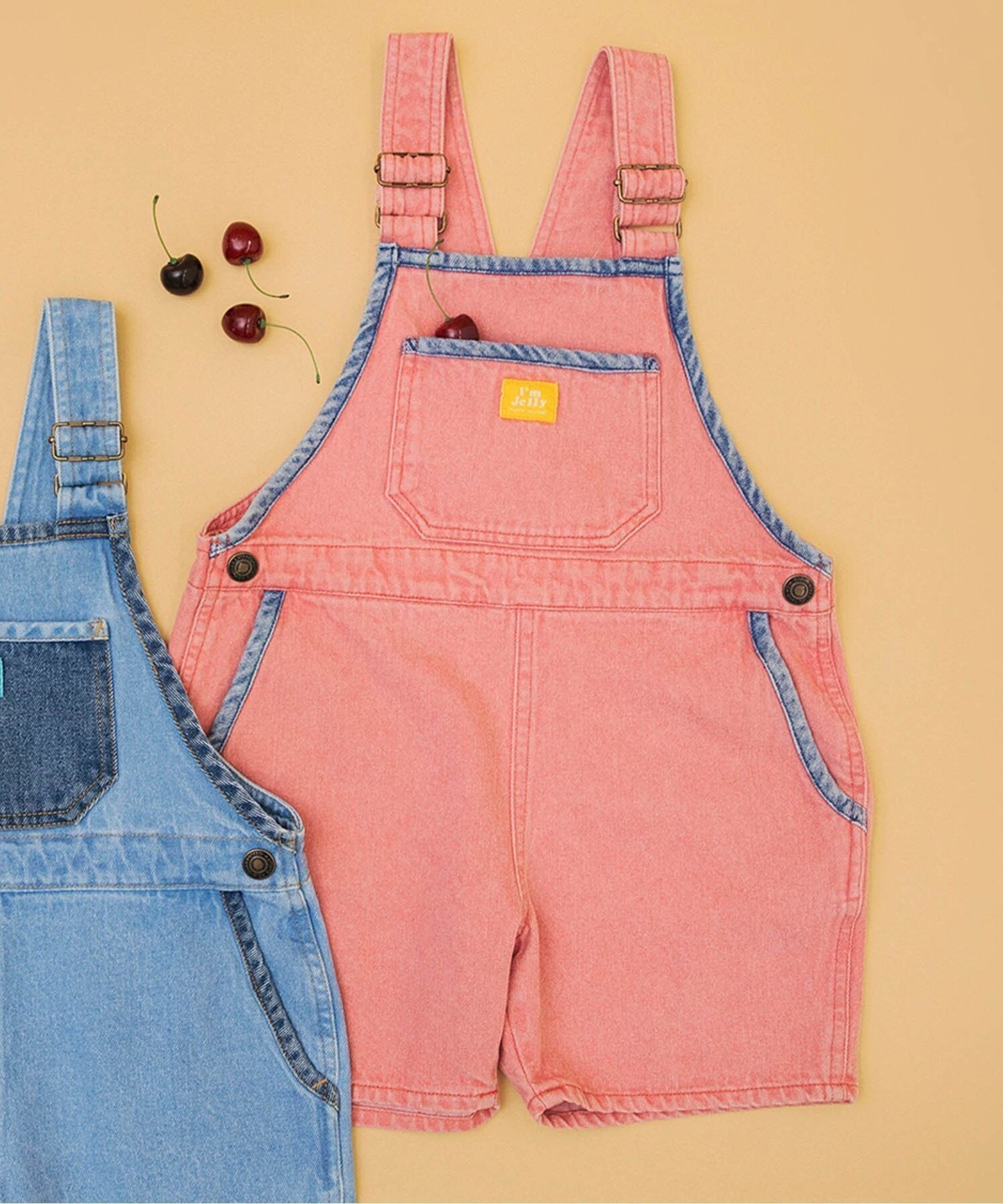 【エフオー オンラインストア/F.O.Online Store / KIDS】のI m Jelly 加工ショートサロペット インテリア・キッズ・メンズ・レディースファッション・服の通販 founy(ファウニー) 　ファッション　Fashion　キッズファッション　Fashion for Kids　インディゴ　Indigo Denim　人気　Popular, Best Seller　ピンク|ID: prp329100004990449 ipo3291000000037379190