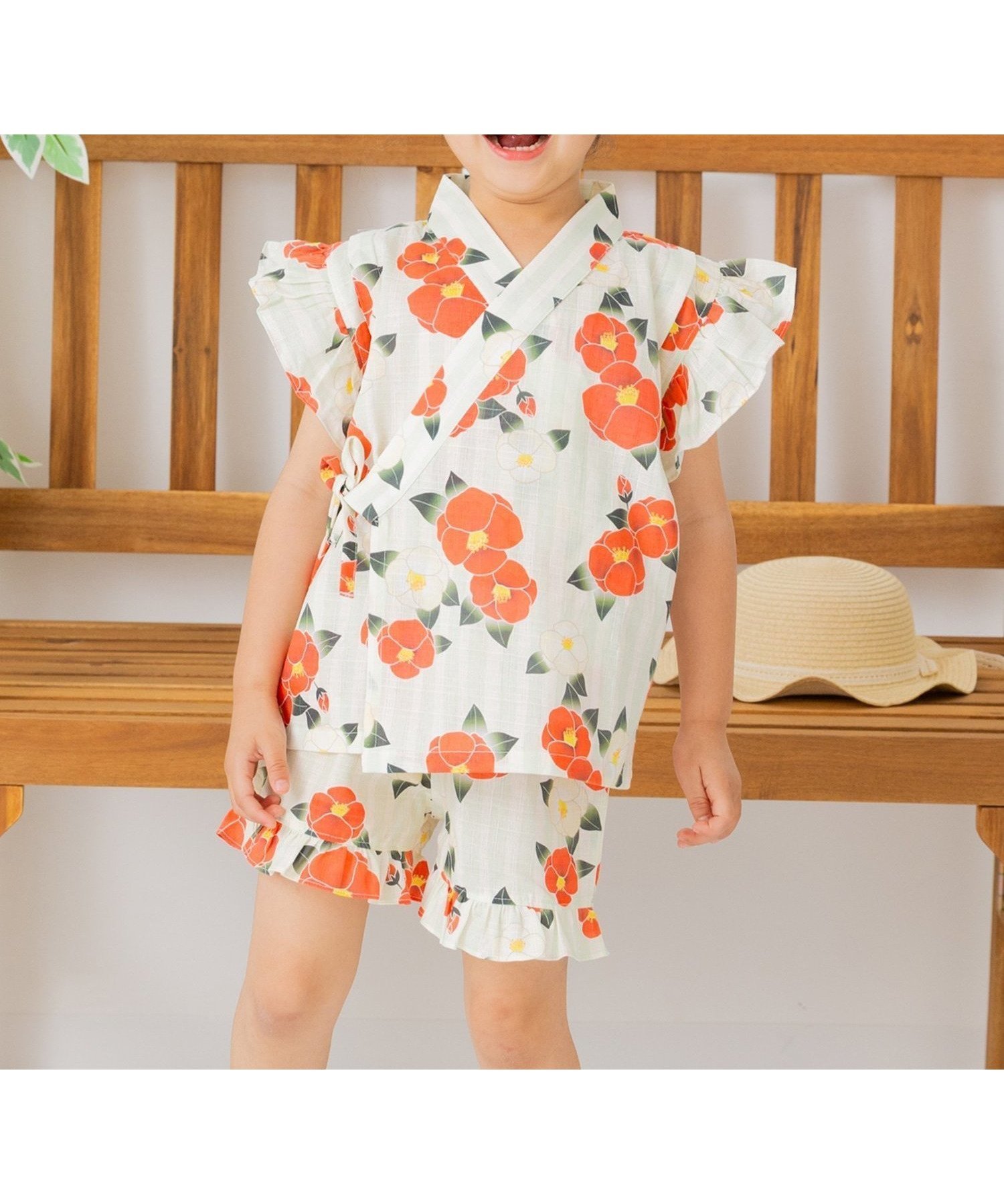 【チルツー/chil2 / KIDS】のフリル甚平上下セット インテリア・キッズ・メンズ・レディースファッション・服の通販 founy(ファウニー) 　ファッション　Fashion　キッズファッション　Fashion for Kids　フリル　Frill, Ruffle　Aツバキ|ID: prp329100004990458 ipo3291000000037379226
