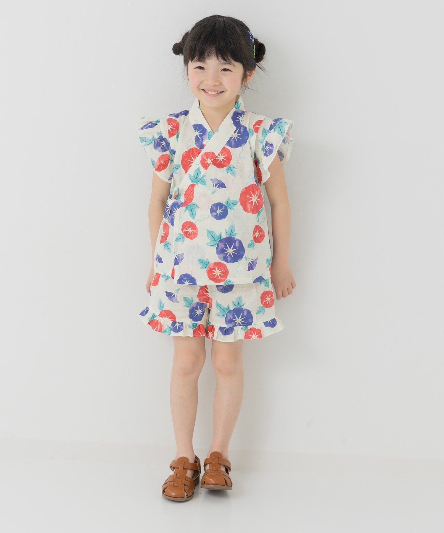 【チルツー/chil2 / KIDS】のフリル甚平上下セット インテリア・キッズ・メンズ・レディースファッション・服の通販 founy(ファウニー) 　ファッション　Fashion　キッズファッション　Fashion for Kids　フリル　Frill, Ruffle　Bアサガオ|ID: prp329100004990458 ipo3291000000037379227