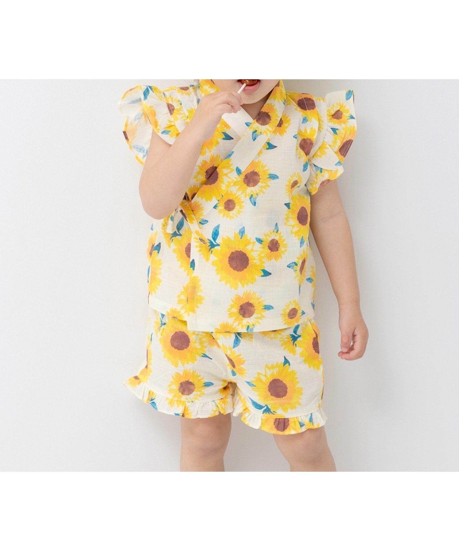 【チルツー/chil2 / KIDS】のフリル甚平上下セット インテリア・キッズ・メンズ・レディースファッション・服の通販 founy(ファウニー) 　ファッション　Fashion　キッズファッション　Fashion for Kids　フリル　Frill, Ruffle　Eひまわり|ID: prp329100004990458 ipo3291000000037379230