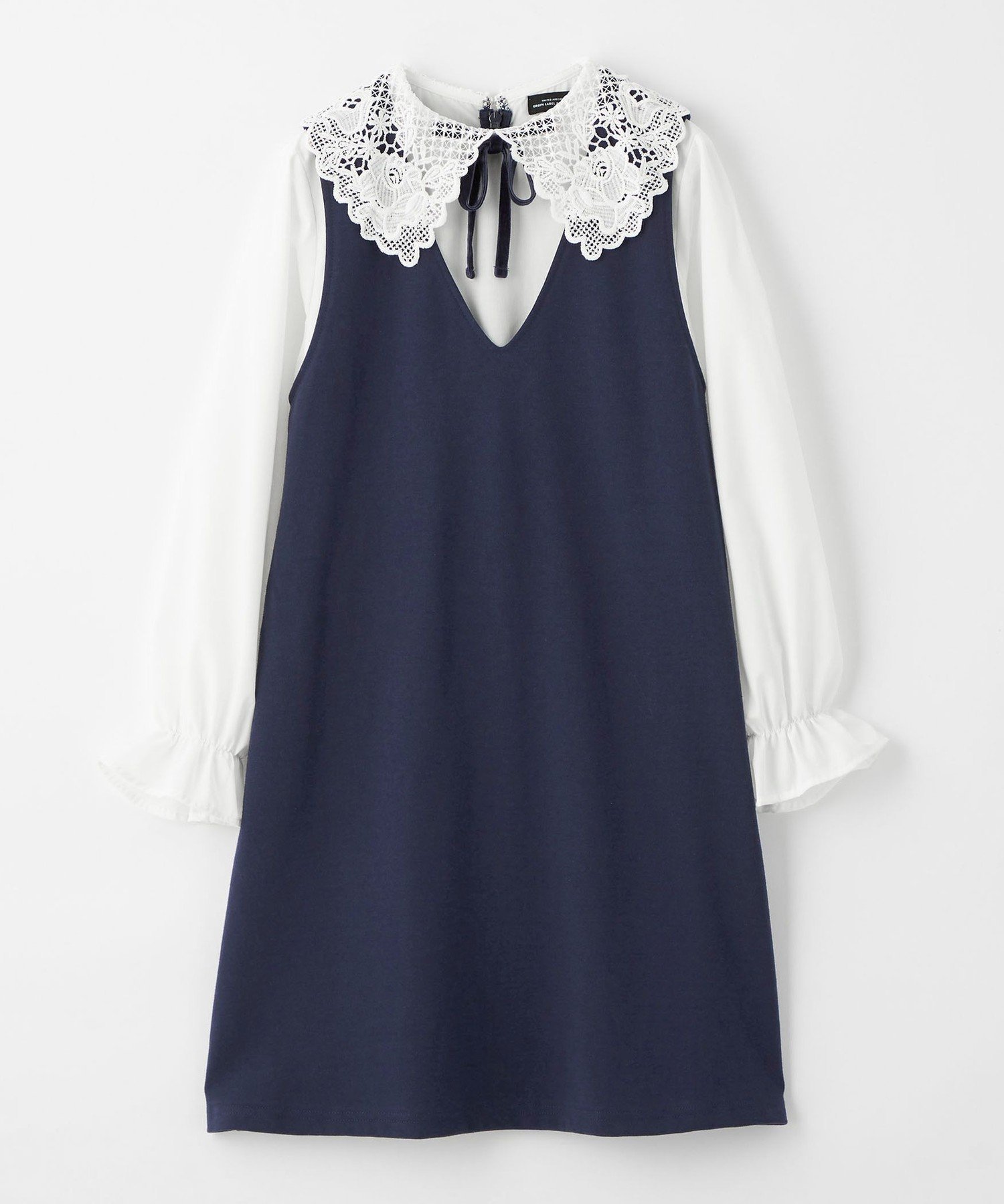 【ユナイテッドアローズ/UNITED ARROWS / KIDS】のポンチ レースエリ ワンピース / キッズ 140cm-160cm インテリア・キッズ・メンズ・レディースファッション・服の通販 founy(ファウニー) 　ファッション　Fashion　キッズファッション　Fashion for Kids　ワンピース　Dresses　インナー　Innerwear　オケージョン　Occasion Wear　春　Spring　カットソー　Cut and Sewn Top　カーディガン　Cardigan, Knitwear　コンビ　Combo, Combination Style　スリーブ　Sleeve, Long Sleeve / Short Sleeve　フォーマル　Formal, Dressy　リボン　Ribbon, Bow　レース　Lace, Lace Fabric　アウトレット　Outlet / Clearance　おすすめ　Recommended / Our Picks　エレガント 上品　Elegant　セレモニー　Ceremony　入学式　Entrance Ceremony　卒業式　Graduation Ceremony　結婚式　Wedding　2025年　2025　2025春夏・S/S　Spring/Summer 2025 SS25　NAVY|ID: prp329100004990797 ipo3291000000037380857