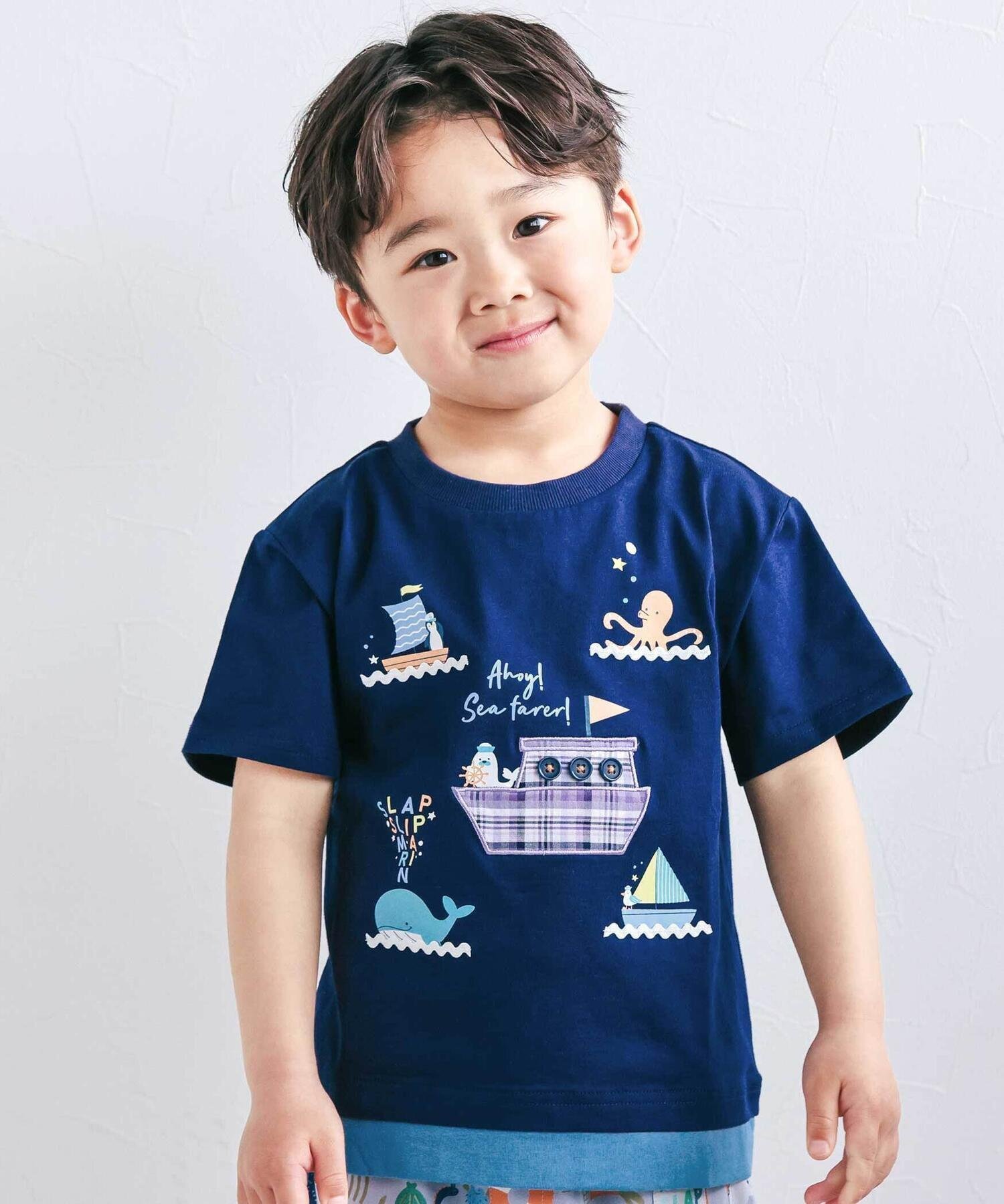 【ベベ オンライン ストア/BEBE ONLINE STORE / KIDS】の【マリンシリーズ】レイヤード風船パッチ半袖Tシャツ(80~130cm) 大人の最旬トレンドファッション＆コーディネート founy(ファウニー) 　ファッション　Fashion　キッズファッション　Fashion for Kids　春　Spring　コレクション　Collection, Seasonal Line　セットアップ　Set-Up, Coordinated Outfit　チェック　Check, Plaid, Tartan　テレコ　Ribbed, Rib Stitch　パッチ　Patch, Appliqué　フレンチ　French, French Style　フロント　Front, Front Design　半袖　Short Sleeve, Half Sleeve　モチーフ　Motif, Design Theme　リゾート　Resort, Vacation Style　レース　Lace, Lace Fabric　S/S・春夏　SS, Spring/Summer, Warm Season　夏　Summer　エレガント 上品　Elegant　2026年　2026　2026春夏・S/S　Spring/Summer 2026 SS26　 other-1|ID: prp329100004991121 ipo3291000000037381578