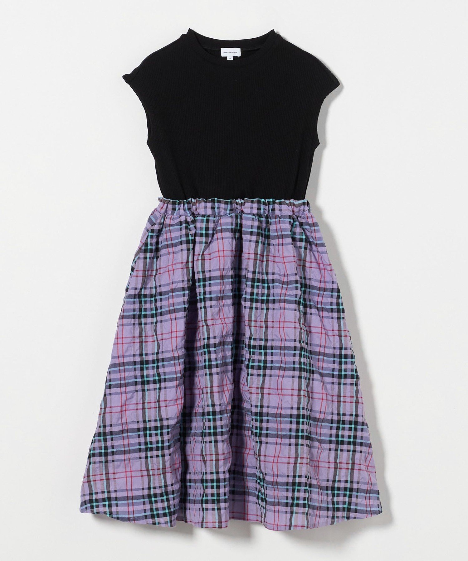 【ユナイテッドアローズ/UNITED ARROWS / KIDS】のテレコ*チェック ワンピース / キッズ 100cm-130cm インテリア・キッズ・メンズ・レディースファッション・服の通販 founy(ファウニー) 　ファッション　Fashion　キッズファッション　Fashion for Kids　ワンピース　Dresses　サンダル　Sandals, Summer Shoes　チェック　Check, Plaid, Tartan　テレコ　Ribbed, Rib Stitch　ドッキング　Docking, Mixed Material　フレア　Flare, Flared　アウトレット　Outlet / Clearance　おすすめ　Recommended / Our Picks　BLACK|ID: prp329100004991124 ipo3291000000037381595