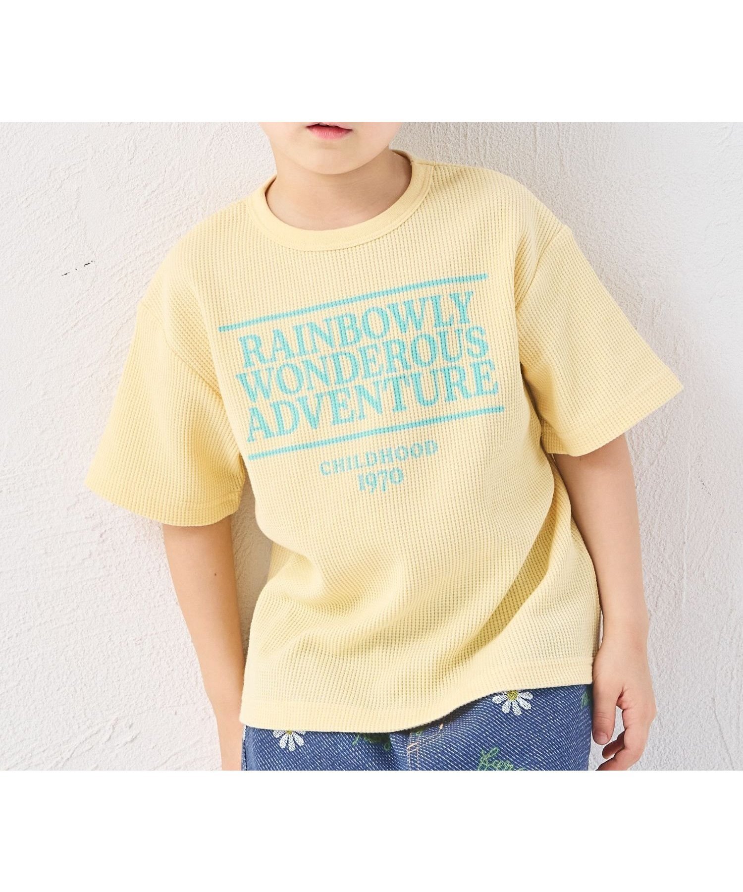 【ペアマノン/pairmanon / KIDS】の【さらっとワッフル】ユニセックス 配色ロゴ 半袖Tシャツ インテリア・キッズ・メンズ・レディースファッション・服の通販 founy(ファウニー) 　ファッション　Fashion　キッズファッション　Fashion for Kids　おすすめ　Recommended / Our Picks　ワッフル　Waffle, Waffle Knit　半袖　Short Sleeve, Half Sleeve　ライトイエロー61|ID: prp329100004991127 ipo3291000000037381612