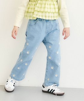 【エフオー オンラインストア/F.O.Online Store / KIDS】のハート・デイジー刺繍きゅんパンツ 大人の最旬トレンドファッション＆コーディネート founy(ファウニー) ファッション Fashion キッズファッション Fashion for Kids ボトムス Bottoms ストレート Straight, Straight Cut デニム Denim, Jeans Material ブリーチ Bleach, Washed Finish ユーズド Used, Vintage-Look ワイド Wide, Wide Fit 人気 Popular, Best Seller 春 Spring |ID:prp329100004991188