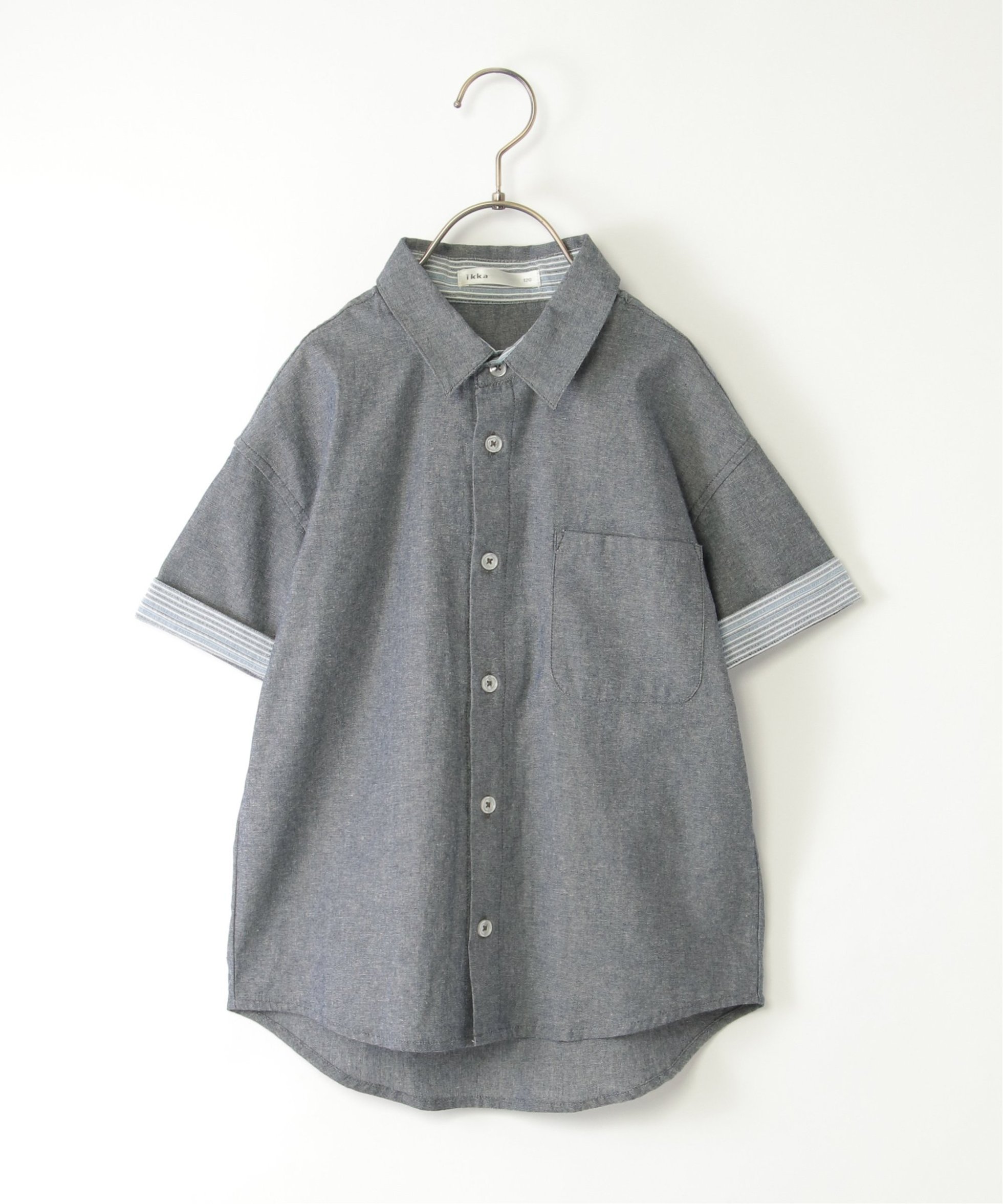 【イッカ/ikka / KIDS】の【親子コーデ】シャンブレー5分袖シャツ(120~160cm) インテリア・キッズ・メンズ・レディースファッション・服の通販 founy(ファウニー) 　ファッション　Fashion　キッズファッション　Fashion for Kids　おすすめ　Recommended / Our Picks　シャンブレー　Chambray, Denim-Like Fabric　シンプル　Simple, Minimal　ストライプ　Stripe, Striped Pattern　メンズ　Men's, Menswear　ワンポイント　One Point, Statement Accent　無地　Plain, Solid Color　チャコール|ID: prp329100004991297 ipo3291000000037382367