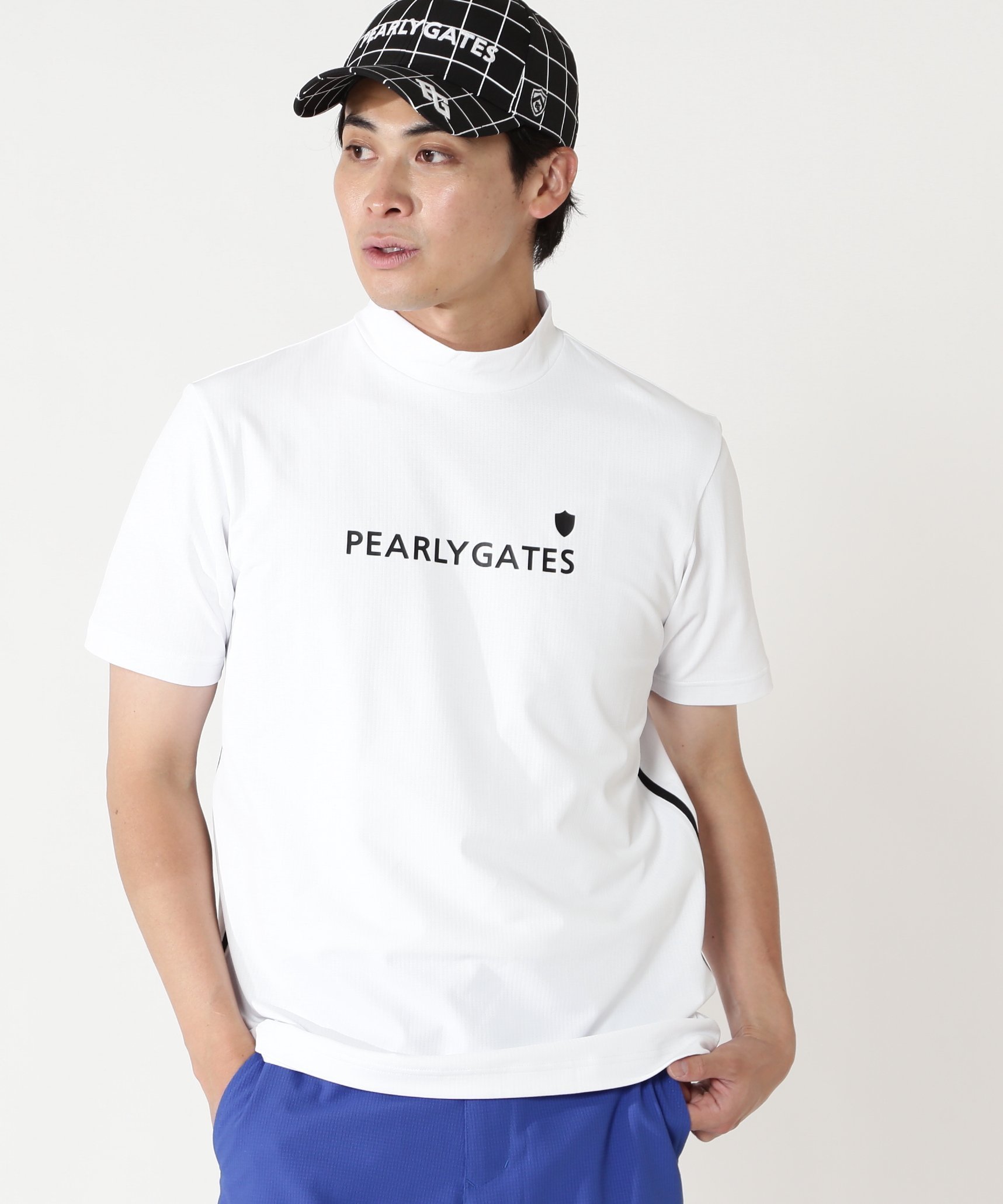 【パーリーゲイツ/PEARLY GATES / MEN】のメッシュジャージ吸水速乾性UV半袖ハイネックカットソー インテリア・キッズ・メンズ・レディースファッション・服の通販 founy(ファウニー) 　ファッション　Fashion　メンズファッション　Fashion for Men　トップス・カットソー　Cut & Sew Tops　ゴルフ　Golf　シンプル　Simple, Minimal　ストレッチ　Stretch, Stretchy Fabric　フロント　Front, Front Design　半袖　Short Sleeve, Half Sleeve　吸水　Absorbent, Quick-Dry　夏　Summer　ホワイト|ID: prp329100004991489 ipo3291000000037383190