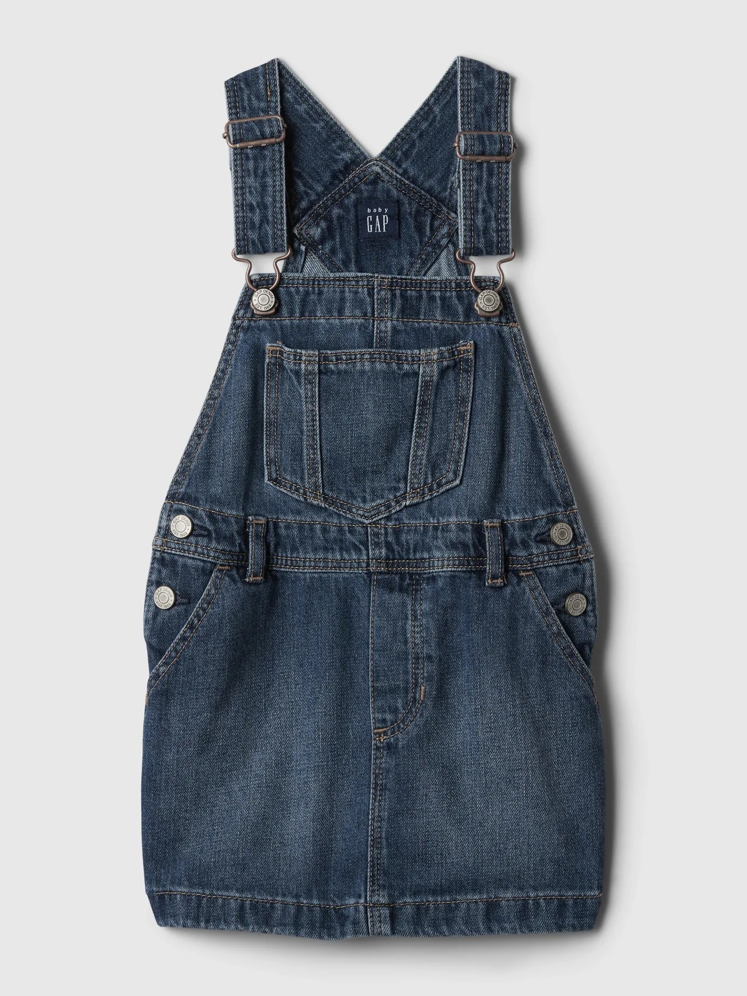 【ギャップ/GAP / KIDS】のbabyGap デニムサロペットスカート インテリア・キッズ・メンズ・レディースファッション・服の通販 founy(ファウニー) 　ファッション　Fashion　キッズファッション　Fashion for Kids　スクエア　Square, Square Shape　パッチ　Patch, Appliqué　フロント　Front, Front Design　ベビー　Baby, Babywear　ラップ　Wrap, Wrap Design　DARK WASH INDIGO|ID: prp329100004991950 ipo3291000000037385083