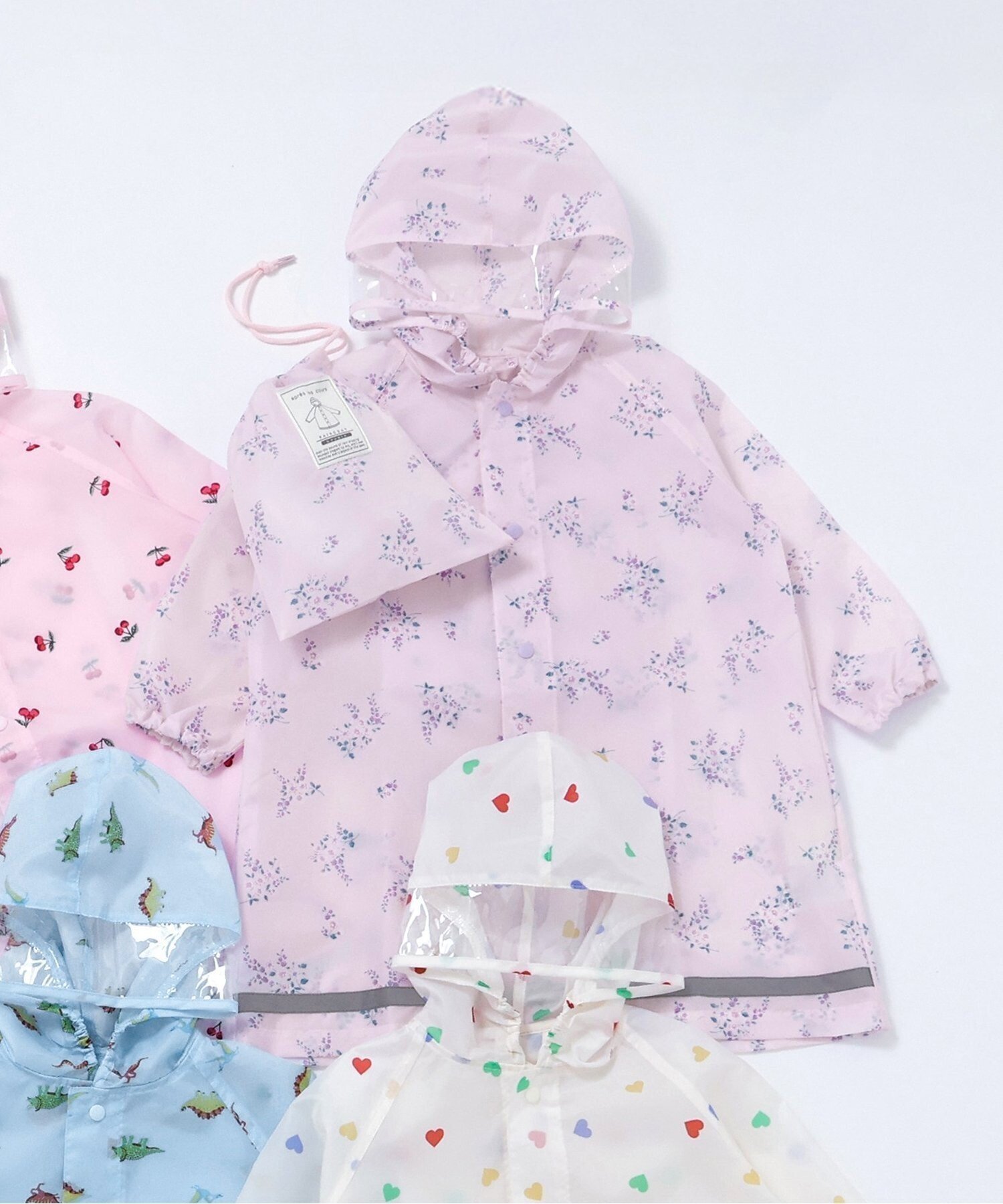 【エフオー オンラインストア/F.O.Online Store / KIDS】の花・ハート・さくらんぼ・恐竜柄レインコート インテリア・キッズ・メンズ・レディースファッション・服の通販 founy(ファウニー) 　ファッション　Fashion　キッズファッション　Fashion for Kids　アウター　Coat Outerwear /Kids　ラベンダー|ID: prp329100004991963 ipo3291000000037385142