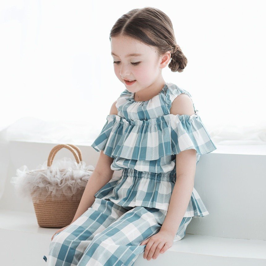 【ブランシェス/branshes / KIDS】の【おそろい】ブロックチェック肩出しブラウス インテリア・キッズ・メンズ・レディースファッション・服の通販 founy(ファウニー) 　ファッション　Fashion　キッズファッション　Fashion for Kids　おすすめ　Recommended / Our Picks　ギャザー　Gathered, Ruffled　セットアップ　Set-Up, Coordinated Outfit　チェック　Check, Plaid, Tartan　トレンド　Trend, Trending Now　フリル　Frill, Ruffle　ブロック　Block, Solid Block Pattern　ベビー　Baby, Babywear　エレガント 上品　Elegant　人気　Popular, Best Seller　半袖　Short Sleeve, Half Sleeve　ブルー|ID: prp329100004991972 ipo3291000000037385177