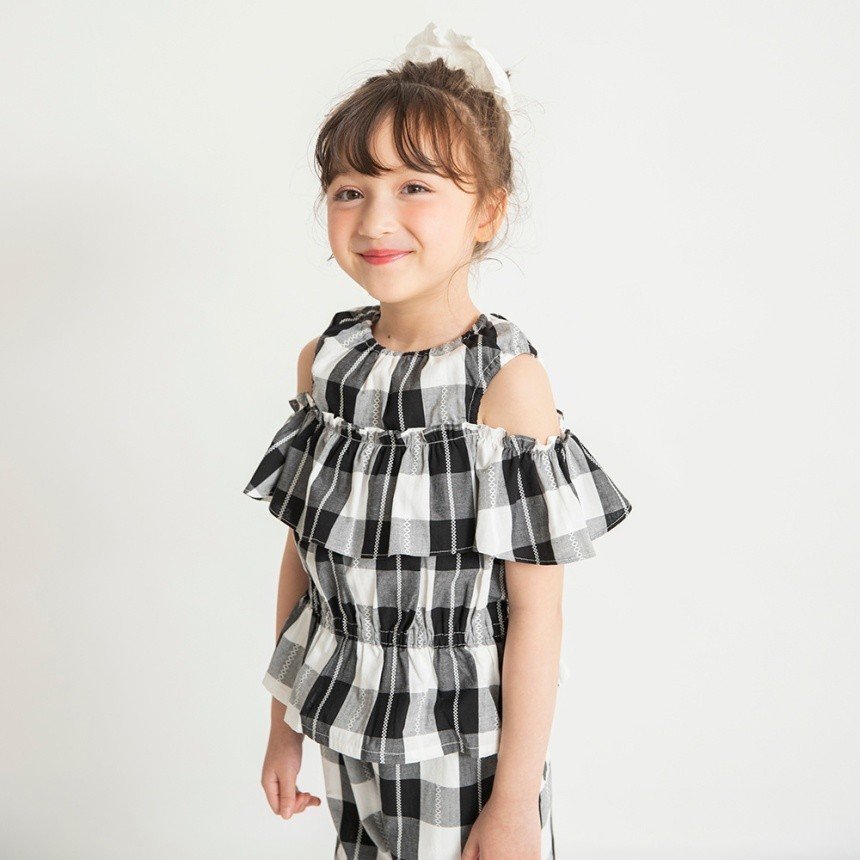 【ブランシェス/branshes / KIDS】の【おそろい】ブロックチェック肩出しブラウス インテリア・キッズ・メンズ・レディースファッション・服の通販 founy(ファウニー) 　ファッション　Fashion　キッズファッション　Fashion for Kids　おすすめ　Recommended / Our Picks　ギャザー　Gathered, Ruffled　セットアップ　Set-Up, Coordinated Outfit　チェック　Check, Plaid, Tartan　トレンド　Trend, Trending Now　フリル　Frill, Ruffle　ブロック　Block, Solid Block Pattern　ベビー　Baby, Babywear　エレガント 上品　Elegant　人気　Popular, Best Seller　半袖　Short Sleeve, Half Sleeve　ブラック|ID: prp329100004991972 ipo3291000000037385178
