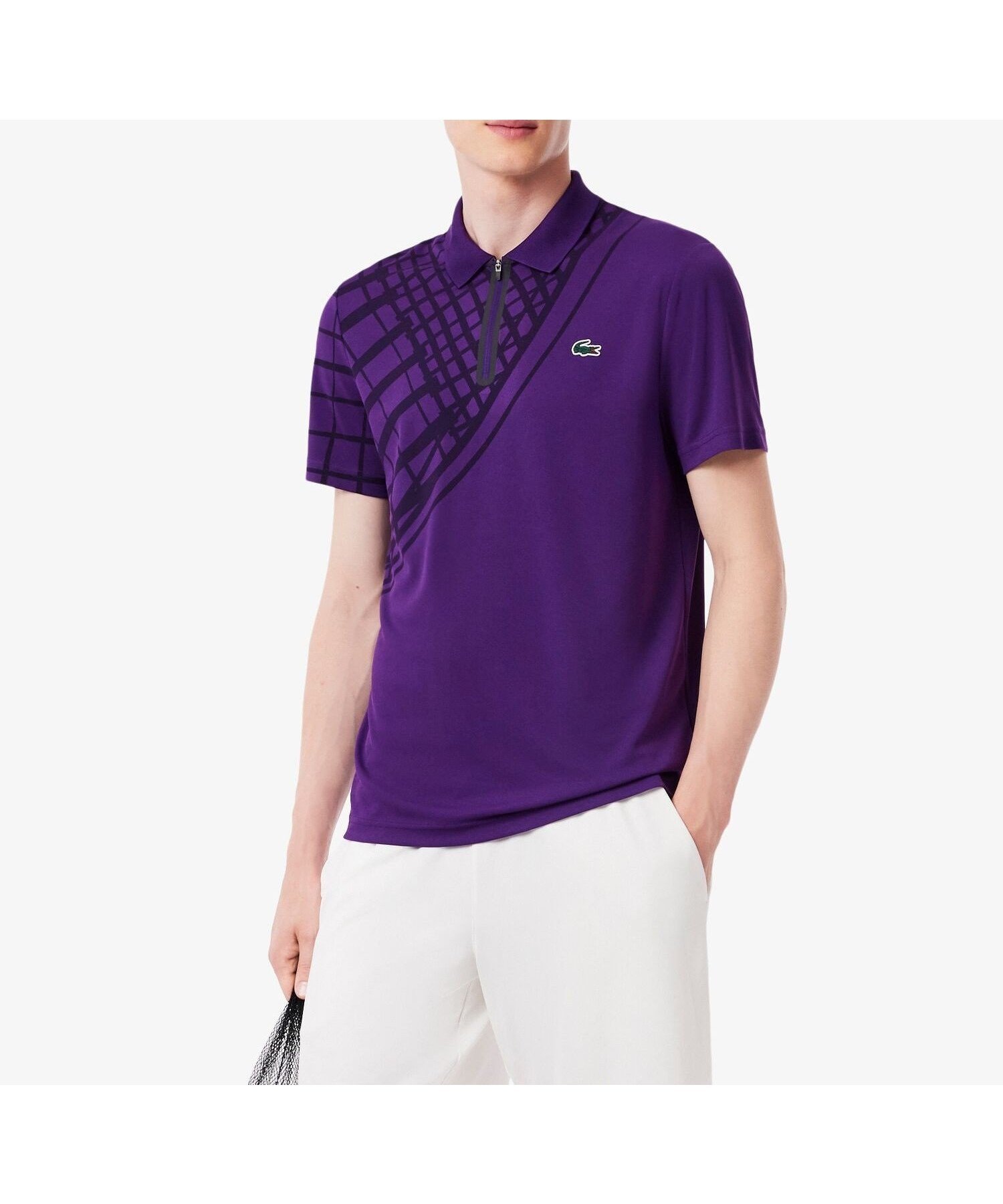 【ラコステ/LACOSTE / MEN】のアシンメトリーラケットグラフィックウルトラドライポロシャツ インテリア・キッズ・メンズ・レディースファッション・服の通販 founy(ファウニー) 　ファッション　Fashion　メンズファッション　Fashion for Men　アシンメトリー　Asymmetrical Style　グラフィック　Graphic, Graphic Design　シリコン　Silicone, Silicone Material　ジップ　Zip, Zipper　モチーフ　Motif, Design Theme　鹿の子　Piqué, Kanoko Fabric　バイオレット|ID: prp329100004992020 ipo3291000000037385482