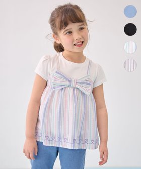 【エニー/ANY / KIDS】のキャミソール ドッキングTシャツ 大人の最旬トレンドファッション＆コーディネート founy(ファウニー) ファッション Fashion キッズファッション Fashion for Kids キャミソール Camisole, Spaghetti Strap Top ストライプ Stripe, Striped Pattern ドッキング Docking, Mixed Material ポケット Pocket, Pocket Detail リボン Ribbon, Bow 夏 Summer 無地 Plain, Solid Color |ID:prp329100004992123