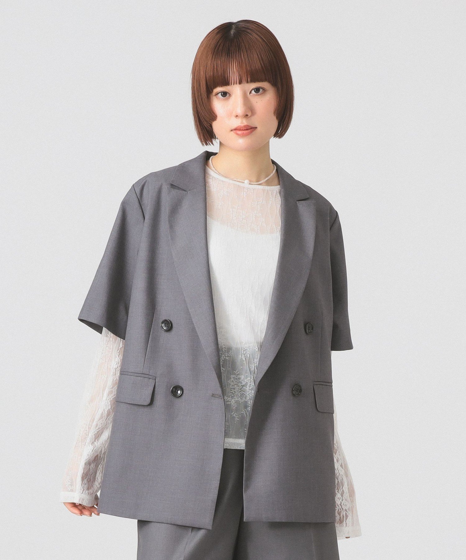 【ビームス ウイメン/BEAMS】の【5/16 9 59まで ポイント10倍】4ボタン ダブル ハーフスリーブ ジャケット 26SS インテリア・キッズ・メンズ・レディースファッション・服の通販 founy(ファウニー) 　ファッション　Fashion　レディースファッション　Fashion for Women　アウター　Coat / Outerwear Collection　レディースジャケット・軽アウター　Jackets　オケージョン　Occasion Wear　クラシカル　Classical, Vintage-Inspired　ジャケット　Jacket, Outerwear　スリーブ　Sleeve, Long Sleeve / Short Sleeve　セットアップ　Set-Up, Coordinated Outfit　ダブル　Double, Double-Breasted　長袖　Long Sleeve, Full Sleeve　ハーフ　Half, Half-Length　バランス　Balance, Style Balance　半袖　Short Sleeve, Half Sleeve　リラックス　Relax, Relaxed Fit　おすすめ　Recommended / Our Picks　夏　Summer　2026年　2026　2026春夏・S/S　Spring/Summer 2026 SS26　GREY|ID: prp329100004992355 ipo3291000000037387992