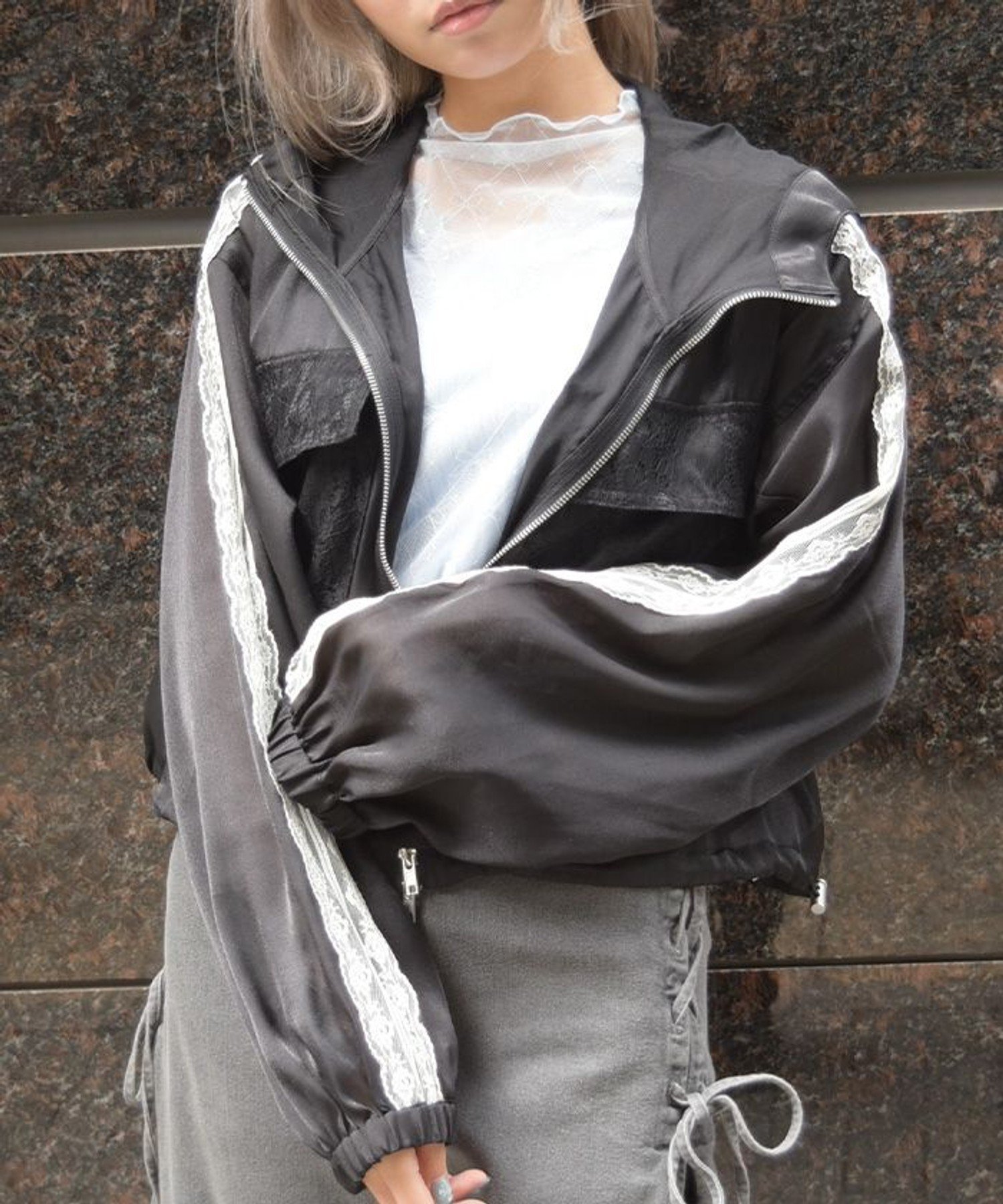 【アクシーズファム/axes femme】のフード付シアブルゾン インテリア・キッズ・メンズ・レディースファッション・服の通販 founy(ファウニー) 　ファッション　Fashion　レディースファッション　Fashion for Women　アウター　Coat / Outerwear Collection　ブルゾンジャケット・スポーティアウター　Blouson Jackets　クール　Cool, Chic　シアー　Sheer, See-Through　ショート　Short, Short Length　ダウン　Down, Puffer　バランス　Balance, Style Balance　ボトム　Bottoms, Lower Wear　レース　Lace, Lace Fabric　黒|ID: prp329100004992372 ipo3291000000037388208