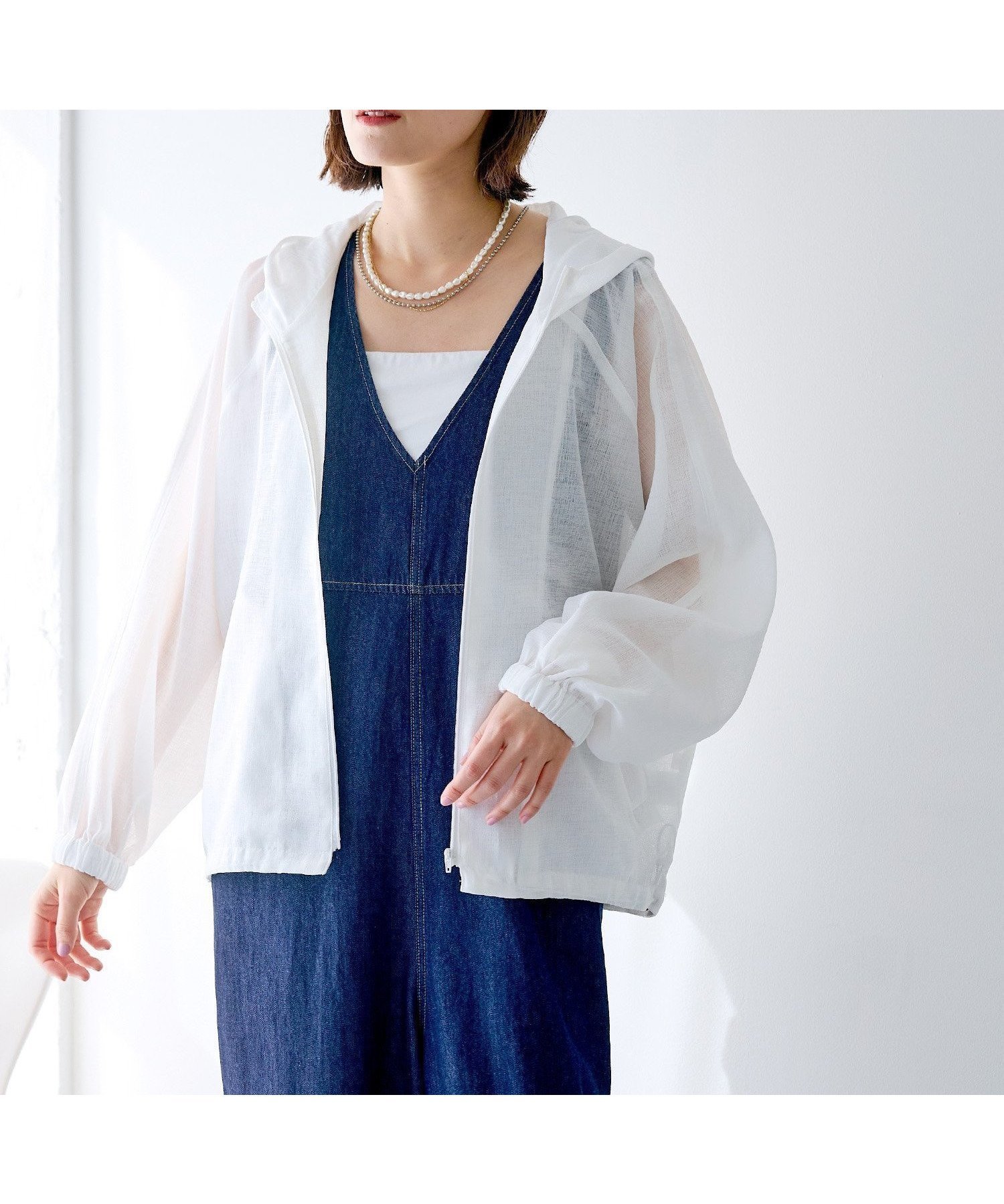 【クロスマルシェ/cross marche】の《洗える》サマ美え シアーZIPパーカー インテリア・キッズ・メンズ・レディースファッション・服の通販 founy(ファウニー) 　ファッション　Fashion　レディースファッション　Fashion for Women　トップス・カットソー　Cut & Sew Tops　レディースパーカー・カジュアルフーディー　Casual Hoodies & Sweatshirts　春　Spring　洗える　Machine Washable　シアー　Sheer, See-Through　シンプル　Simple, Minimal　デニム　Denim, Jeans Material　バルーン　Balloon, Balloon Silhouette　パーカー　Hoodie, Parka　フロント　Front, Front Design　ボトム　Bottoms, Lower Wear　ポケット　Pocket, Pocket Detail　羽織　Haori, Light Jacket　S/S・春夏　SS, Spring/Summer, Warm Season　夏　Summer　アイボリー|ID: prp329100004992373 ipo3291000000037388210
