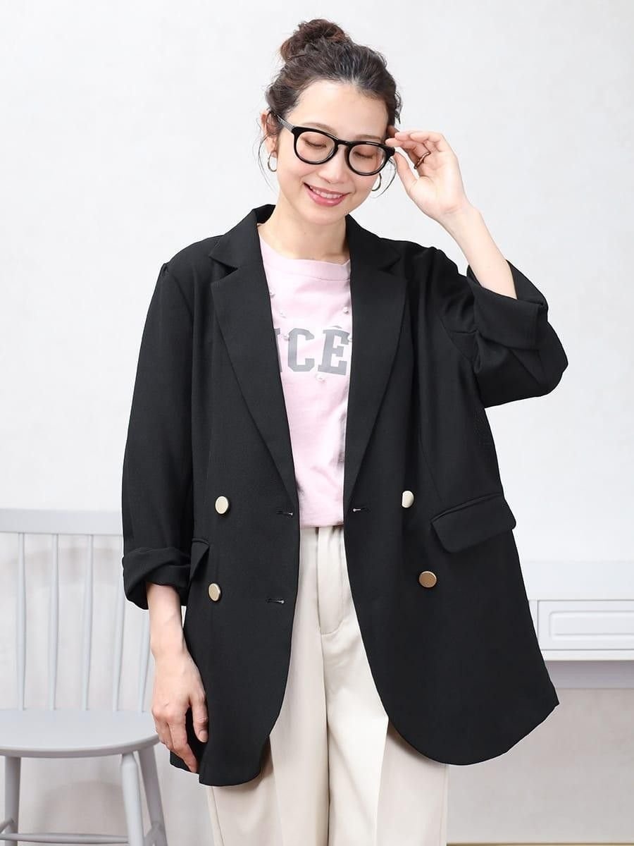 【ヴァン/Vin】のラウンドヘムダブルジャケット インテリア・キッズ・メンズ・レディースファッション・服の通販 founy(ファウニー) 　ファッション　Fashion　レディースファッション　Fashion for Women　アウター　Coat / Outerwear Collection　レディースジャケット・軽アウター　Jackets　クラシカル　Classical, Vintage-Inspired　ジャケット　Jacket, Outerwear　ダブル　Double, Double-Breasted　ルーズ　Loose, Oversized　羽織　Haori, Light Jacket　ブラック|ID: prp329100004992382 ipo3291000000037388261