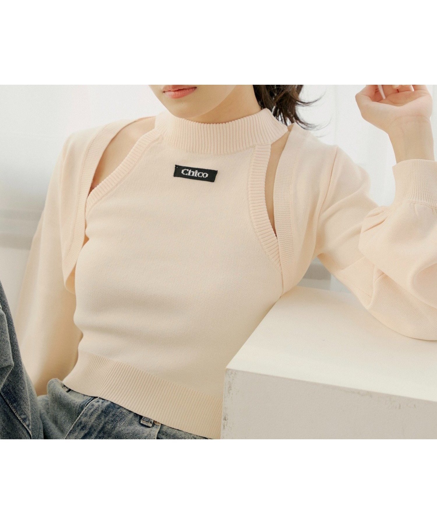 【パルグループ/PAL GROUP】の【Chico】アメスリニットボレロセット 大人の最旬トレンドファッション＆コーディネート founy(ファウニー) 　ファッション　Fashion　レディースファッション　Fashion for Women　アウター　Coat / Outerwear Collection　ボレロ・ショート丈ジャケット / ドレス羽織りに　Boleros & Short Jackets　トップス・カットソー　Cut & Sew Tops　ニット　Knit Tops & Sweaters　アメリカン　American Style　インナー　Innerwear　ジャケット　Jacket, Outerwear　スリーブ　Sleeve, Long Sleeve / Short Sleeve　デニム　Denim, Jeans Material　フェミニン　Feminine, Girly　ボトム　Bottoms, Lower Wear　ボレロ　Bolero, Short Cardigan　再入荷　Restock / Back in Stock　おすすめ　Recommended / Our Picks　 other-1|ID: prp329100004992389 ipo3291000000037388301