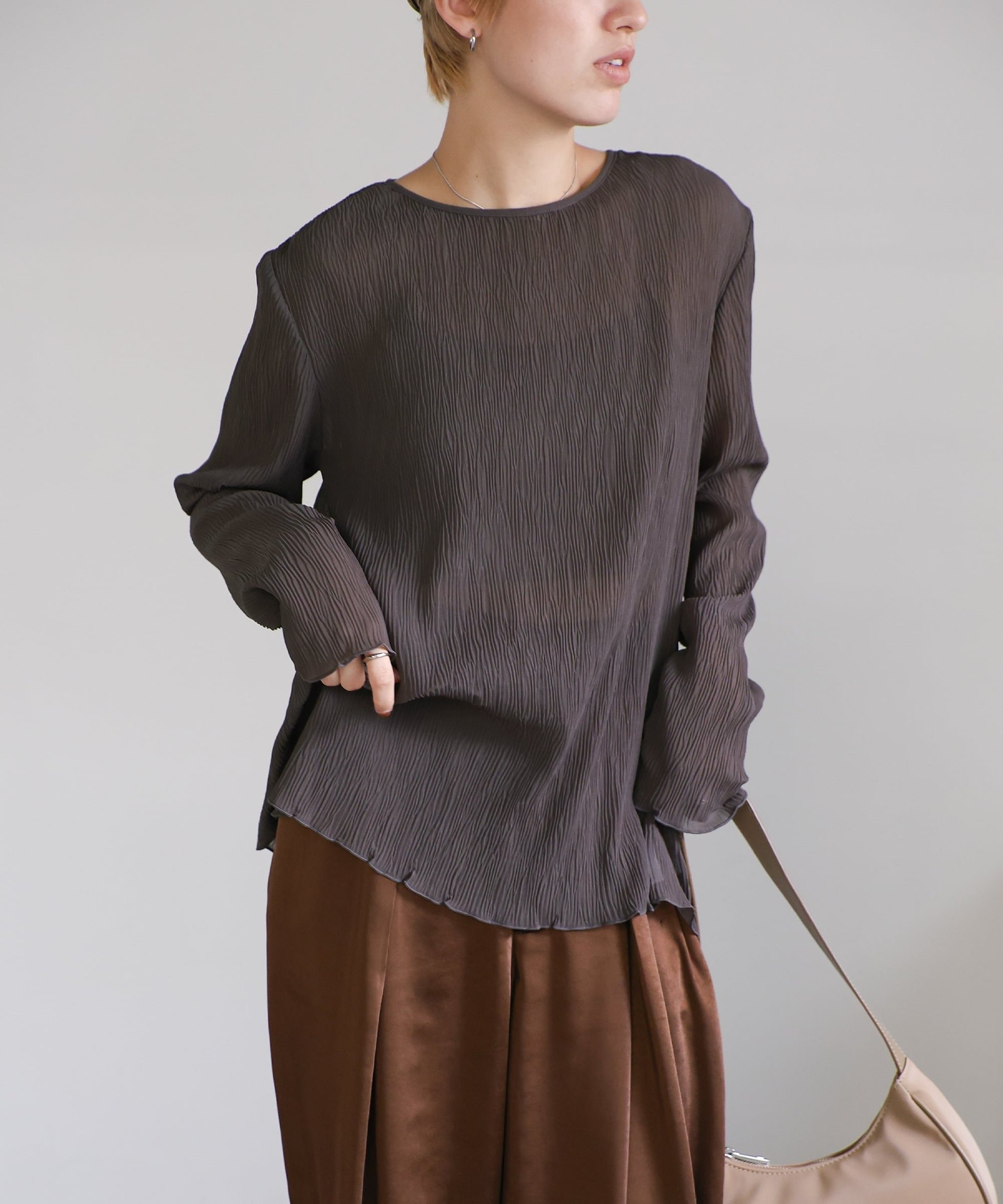 【セレクトモカ/SELECT MOCA】のランダムプリーツシアートップス インテリア・キッズ・メンズ・レディースファッション・服の通販 founy(ファウニー) 　ファッション　Fashion　レディースファッション　Fashion for Women　トップス・カットソー　Cut & Sew Tops　おすすめ　Recommended / Our Picks　キャミワンピース　Cami Dress, Slip Dress　シアー　Sheer, See-Through　ジャケット　Jacket, Outerwear　ベーシック　Basic, Essential　グレー-05|ID: prp329100004992390 ipo3291000000037388317