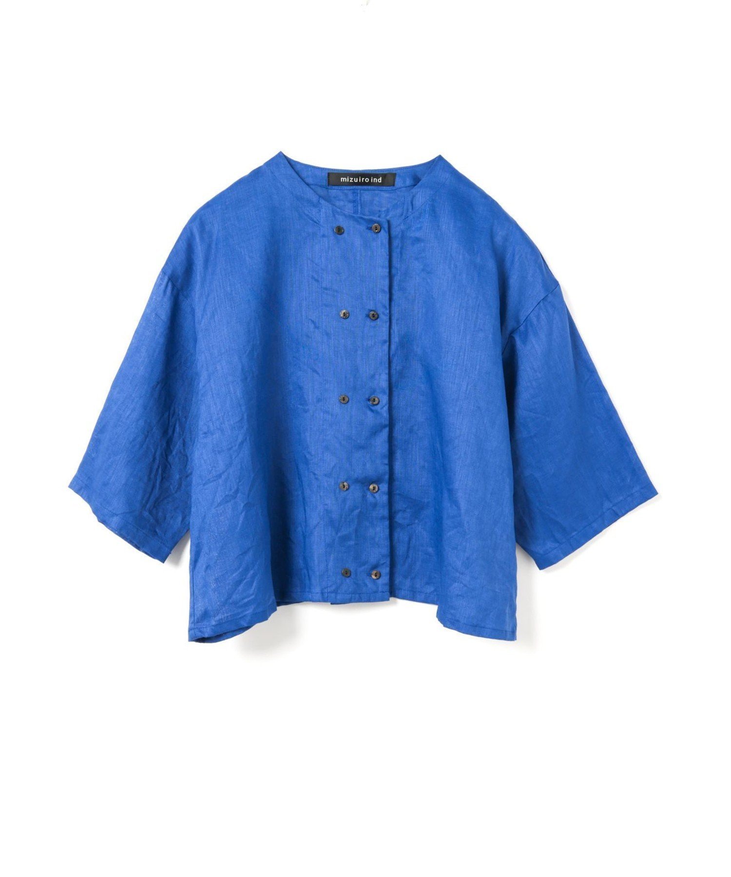 【マーコート/MARcourt】のmizuiro ind リネンダブルクルーネックシャツ インテリア・キッズ・メンズ・レディースファッション・服の通販 founy(ファウニー) 　ファッション　Fashion　レディースファッション　Fashion for Women　トップス・カットソー　Cut & Sew Tops　シャツ・ブラウス・オフィスカジュアル　Elegant Blouses & Button-Ups　シンプル　Simple, Minimal　フレンチ　French, French Style　ボトム　Bottoms, Lower Wear　ポケット　Pocket, Pocket Detail　リネン　Linen, Linen Fabric　無地　Plain, Solid Color　ブルー|ID: prp329100004992394 ipo3291000000037388367