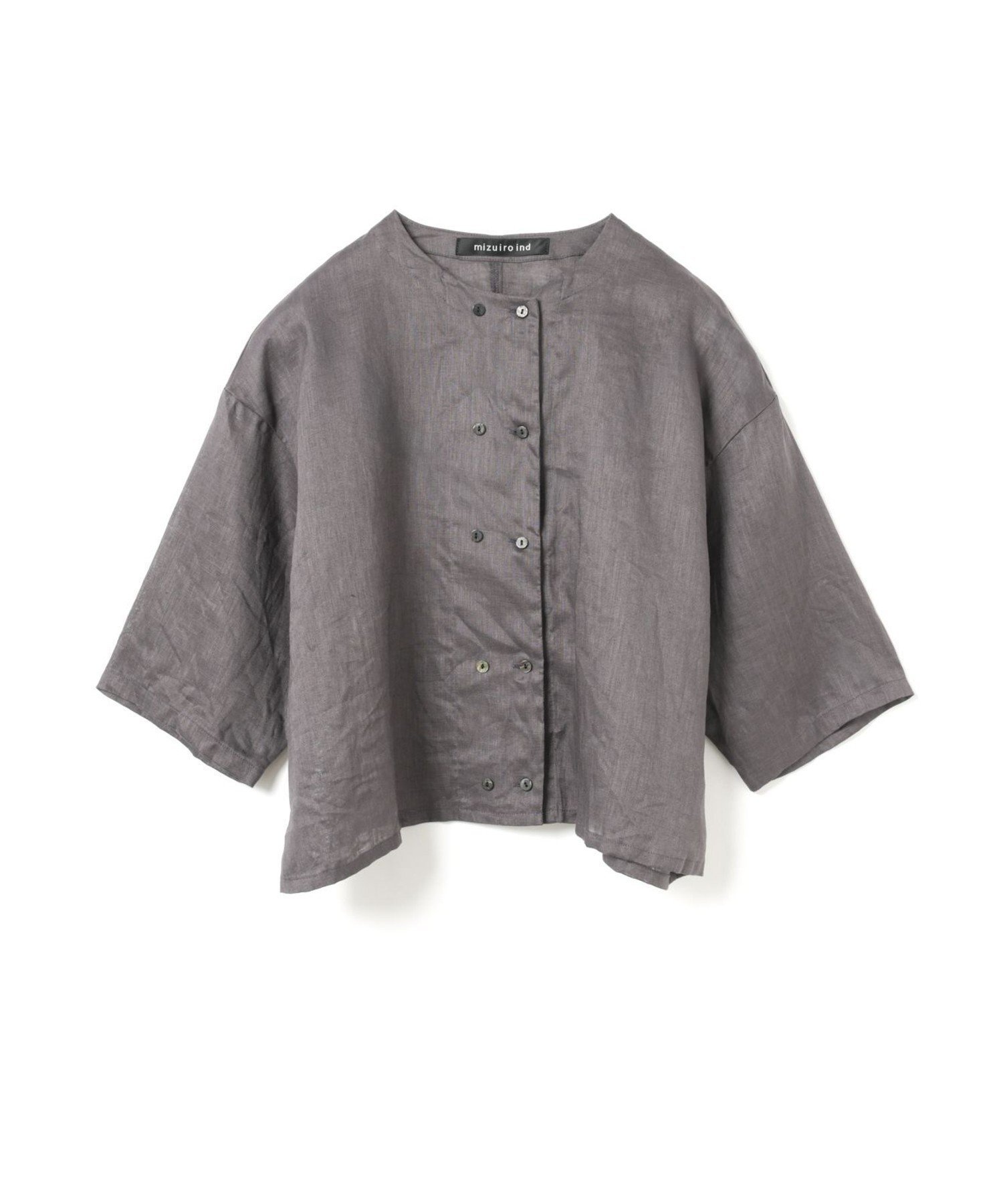 【マーコート/MARcourt】のmizuiro ind リネンダブルクルーネックシャツ インテリア・キッズ・メンズ・レディースファッション・服の通販 founy(ファウニー) 　ファッション　Fashion　レディースファッション　Fashion for Women　トップス・カットソー　Cut & Sew Tops　シャツ・ブラウス・オフィスカジュアル　Elegant Blouses & Button-Ups　シンプル　Simple, Minimal　フレンチ　French, French Style　ボトム　Bottoms, Lower Wear　ポケット　Pocket, Pocket Detail　リネン　Linen, Linen Fabric　無地　Plain, Solid Color　ダークグレー|ID: prp329100004992394 ipo3291000000037388369