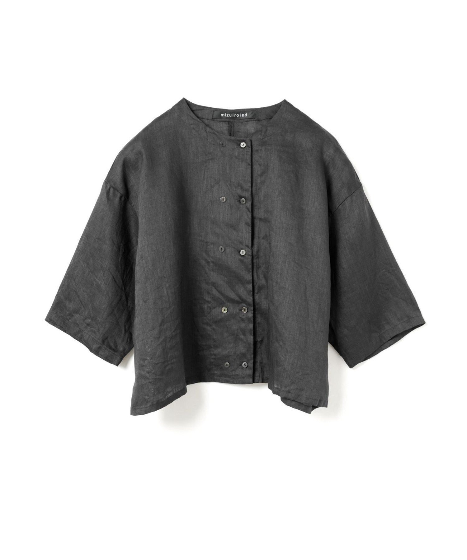 【マーコート/MARcourt】のmizuiro ind リネンダブルクルーネックシャツ インテリア・キッズ・メンズ・レディースファッション・服の通販 founy(ファウニー) 　ファッション　Fashion　レディースファッション　Fashion for Women　トップス・カットソー　Cut & Sew Tops　シャツ・ブラウス・オフィスカジュアル　Elegant Blouses & Button-Ups　シンプル　Simple, Minimal　フレンチ　French, French Style　ボトム　Bottoms, Lower Wear　ポケット　Pocket, Pocket Detail　リネン　Linen, Linen Fabric　無地　Plain, Solid Color　ブラック|ID: prp329100004992394 ipo3291000000037388370