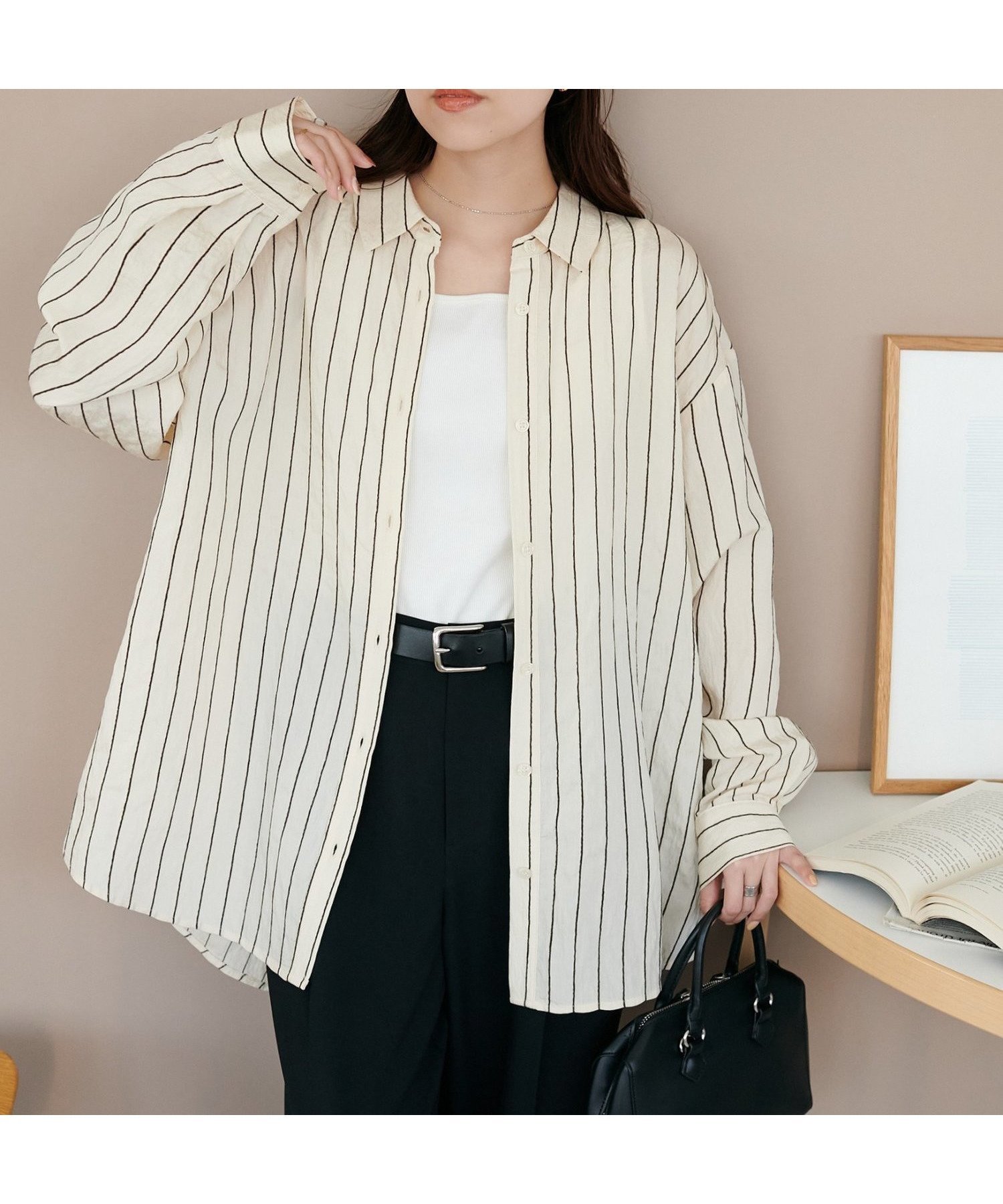 【ディスコート/Discoat】の【marusara】モールストライプシャツ インテリア・キッズ・メンズ・レディースファッション・服の通販 founy(ファウニー) 　ファッション　Fashion　レディースファッション　Fashion for Women　トップス・カットソー　Cut & Sew Tops　シャツ・ブラウス・オフィスカジュアル　Elegant Blouses & Button-Ups　おすすめ　Recommended / Our Picks　とろみ　Fluid, Flowy Fabric　インナー　Innerwear　キャミソール　Camisole, Spaghetti Strap Top　シンプル　Simple, Minimal　ストライプ　Stripe, Striped Pattern　スラックス　Slacks, Dress Pants　デニム　Denim, Jeans Material　吸水　Absorbent, Quick-Dry　アイボリー|ID: prp329100004992437 ipo3291000000037388623