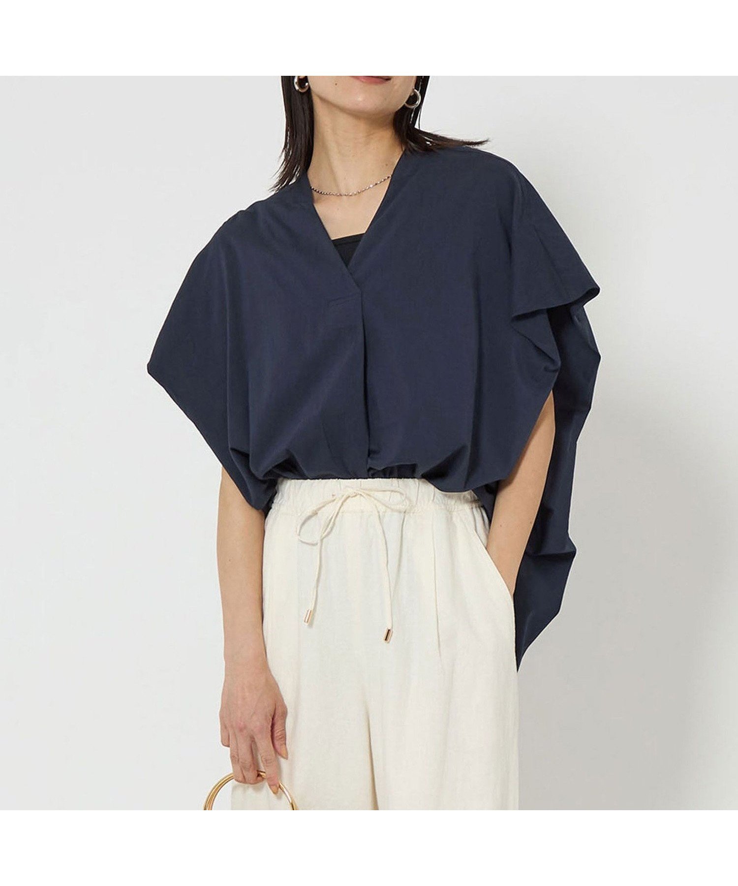 【ユナイテッドアローズ/UNITED ARROWS】のショルダータック スキッパー ブラウス インテリア・キッズ・メンズ・レディースファッション・服の通販 founy(ファウニー) 　ファッション　Fashion　レディースファッション　Fashion for Women　トップス・カットソー　Cut & Sew Tops　シャツ・ブラウス・オフィスカジュアル　Elegant Blouses & Button-Ups　春　Spring　ショルダー　Shoulder, Shoulder Strap　スキッパー　Skipper, Open Collar　デニム　Denim, Jeans Material　ボトム　Bottoms, Lower Wear　S/S・春夏　SS, Spring/Summer, Warm Season　アウトレット　Outlet / Clearance　おすすめ　Recommended / Our Picks　夏　Summer　NAVY|ID: prp329100004992447 ipo3291000000037388705
