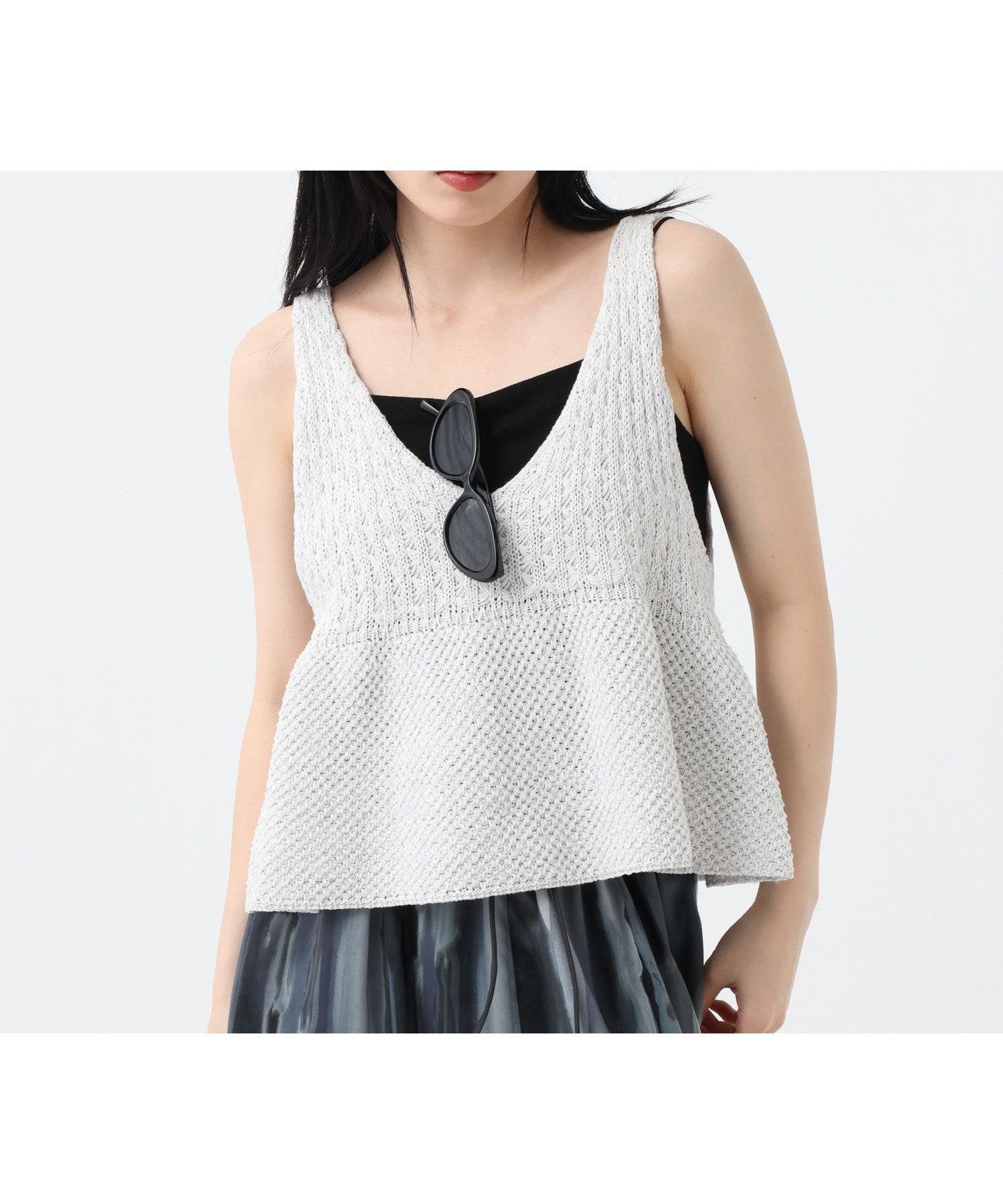 【ジーナシス/JEANASiS】の2WAYコットンメランジニットNS インテリア・キッズ・メンズ・レディースファッション・服の通販 founy(ファウニー) 　ファッション　Fashion　レディースファッション　Fashion for Women　トップス・カットソー　Cut & Sew Tops　ニット　Knit Tops & Sweaters　インナー　Innerwear　タンク　Tank Top, Sleeveless Top　デニム　Denim, Jeans Material　トレンド　Trend, Trending Now　定番　Standard, Basic Item　フェミニン　Feminine, Girly　ペプラム　Peplum, Flared Hem　ボトム　Bottoms, Lower Wear　半袖　Short Sleeve, Half Sleeve　ミリタリー　Military, Army Style　おすすめ　Recommended / Our Picks　夏　Summer　ライトグレー系その他|ID: prp329100004992449 ipo3291000000037388712