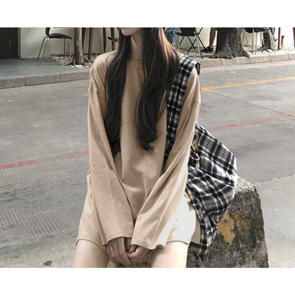 【ミニミニストア/miniministore】のゆったり 着やせ 長袖プルオーバー 無地 インテリア・キッズ・メンズ・レディースファッション・服の通販 founy(ファウニー) 　ファッション　Fashion　レディースファッション　Fashion for Women　トップス・カットソー　Cut & Sew Tops　カジュアルプルオーバー・ニットトップス　Pullovers & Knit Tops / Casual Pullovers　オレンジ　Orange　カットソー　Cut and Sewn Top　ガウチョパンツ　Gaucho Pants, Culottes　デニム　Denim, Jeans Material　リラックス　Relax, Relaxed Fit　ルーズ　Loose, Oversized　ロング　Long, Long-Length　定番　Standard, Basic Item　無地　Plain, Solid Color　長袖　Long Sleeve, Full Sleeve　ベージュ|ID: prp329100004992464 ipo3291000000037388846